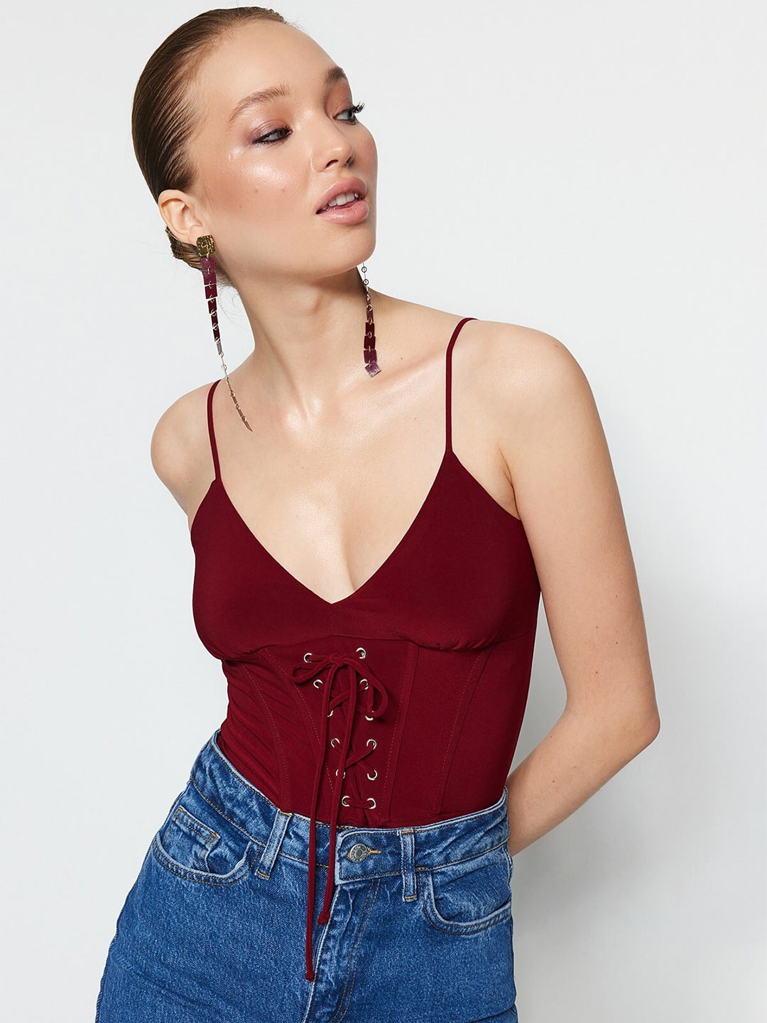 

Trendyol Shoulder Straps Knitted Top, Maroon