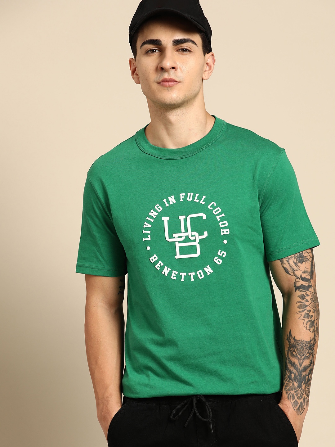 

United Colors of Benetton Brand Logo Printed Pure Cotton T-shirt, Green