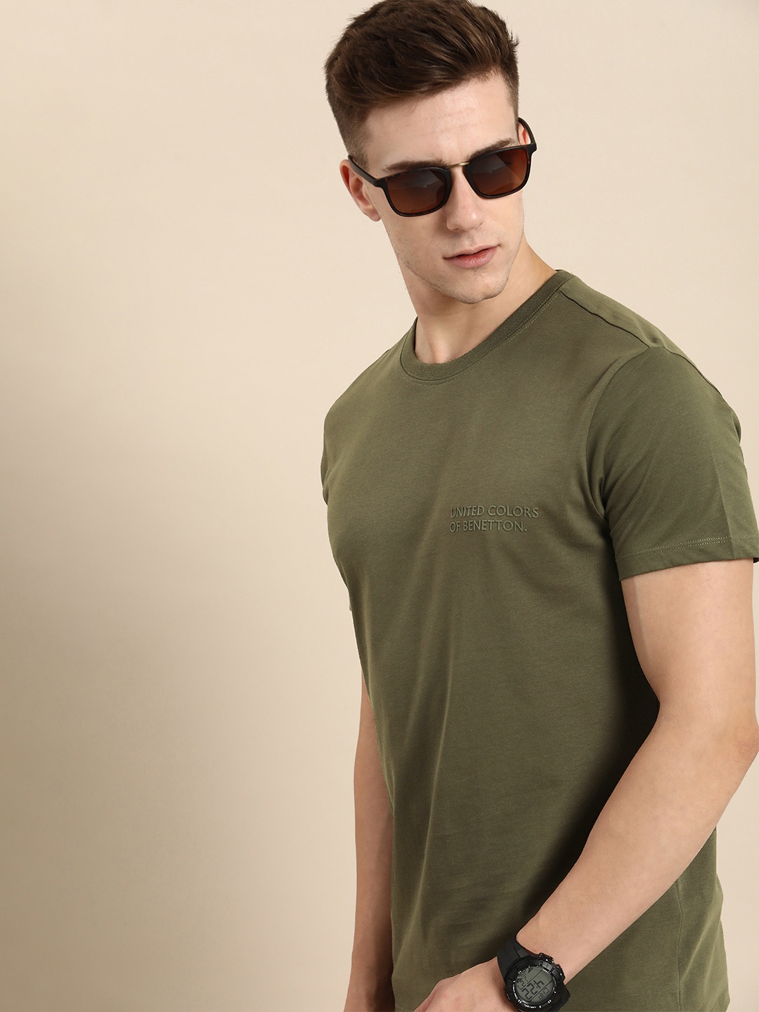

United Colors of Benetton Round Neck Brand Logo T-shirt, Olive