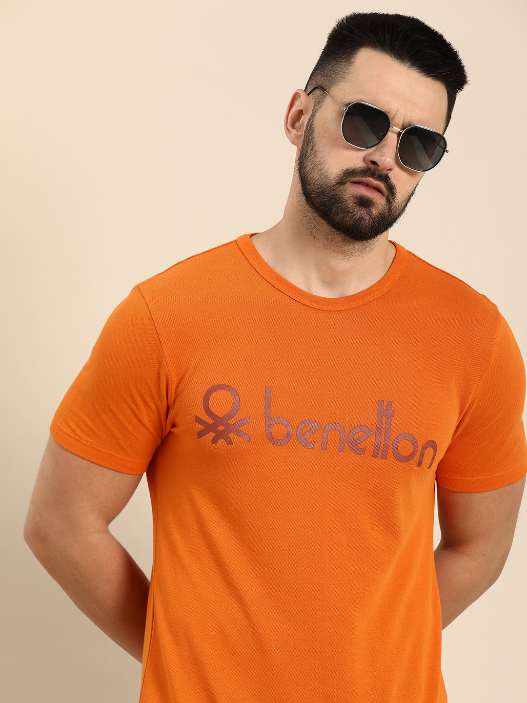 

United Colors of Benetton Brand Logo Printed Pure Cotton T-shirt, Rust