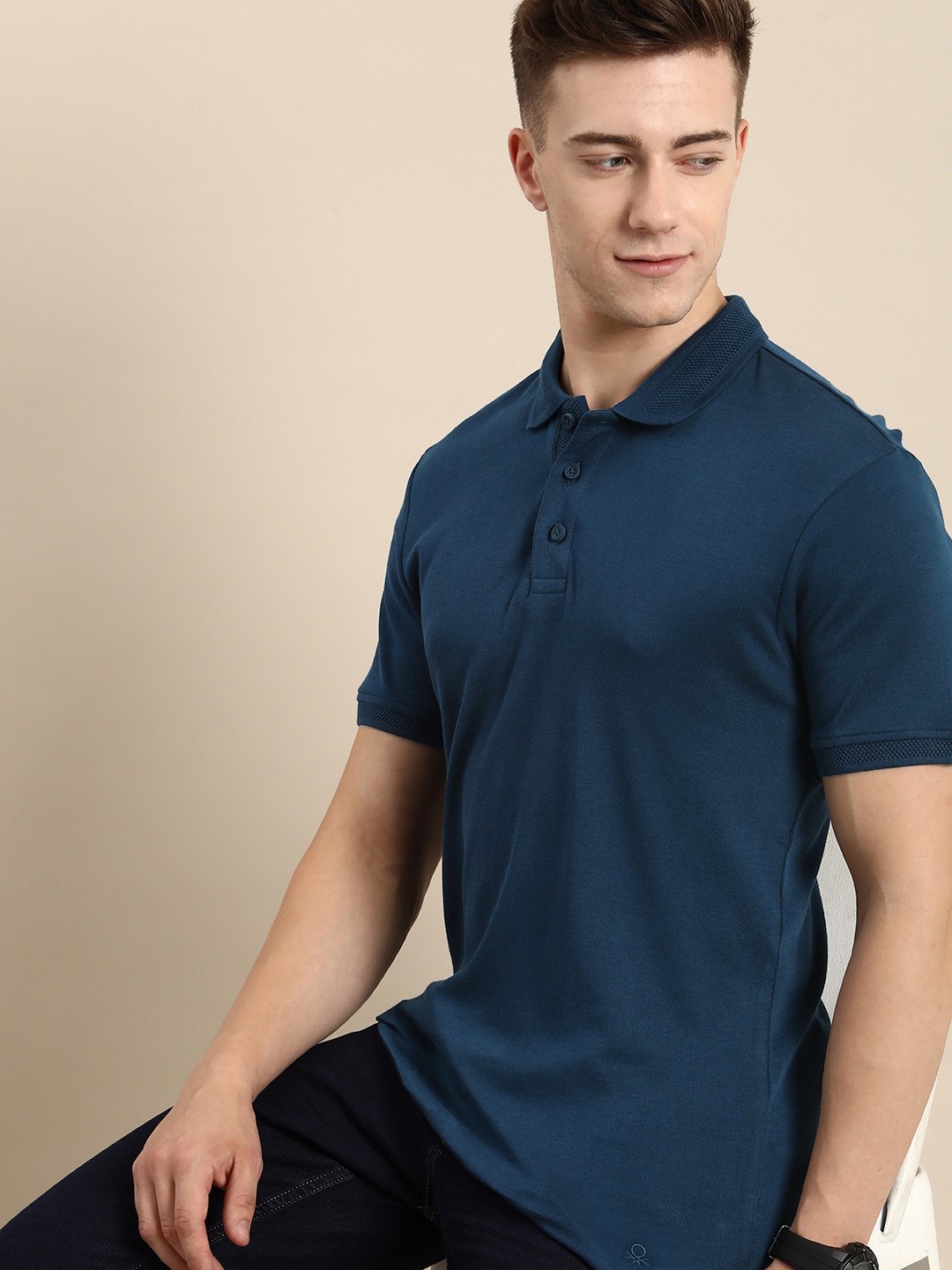 

United Colors of Benetton Pure Cotton Polo T-shirt, Navy blue