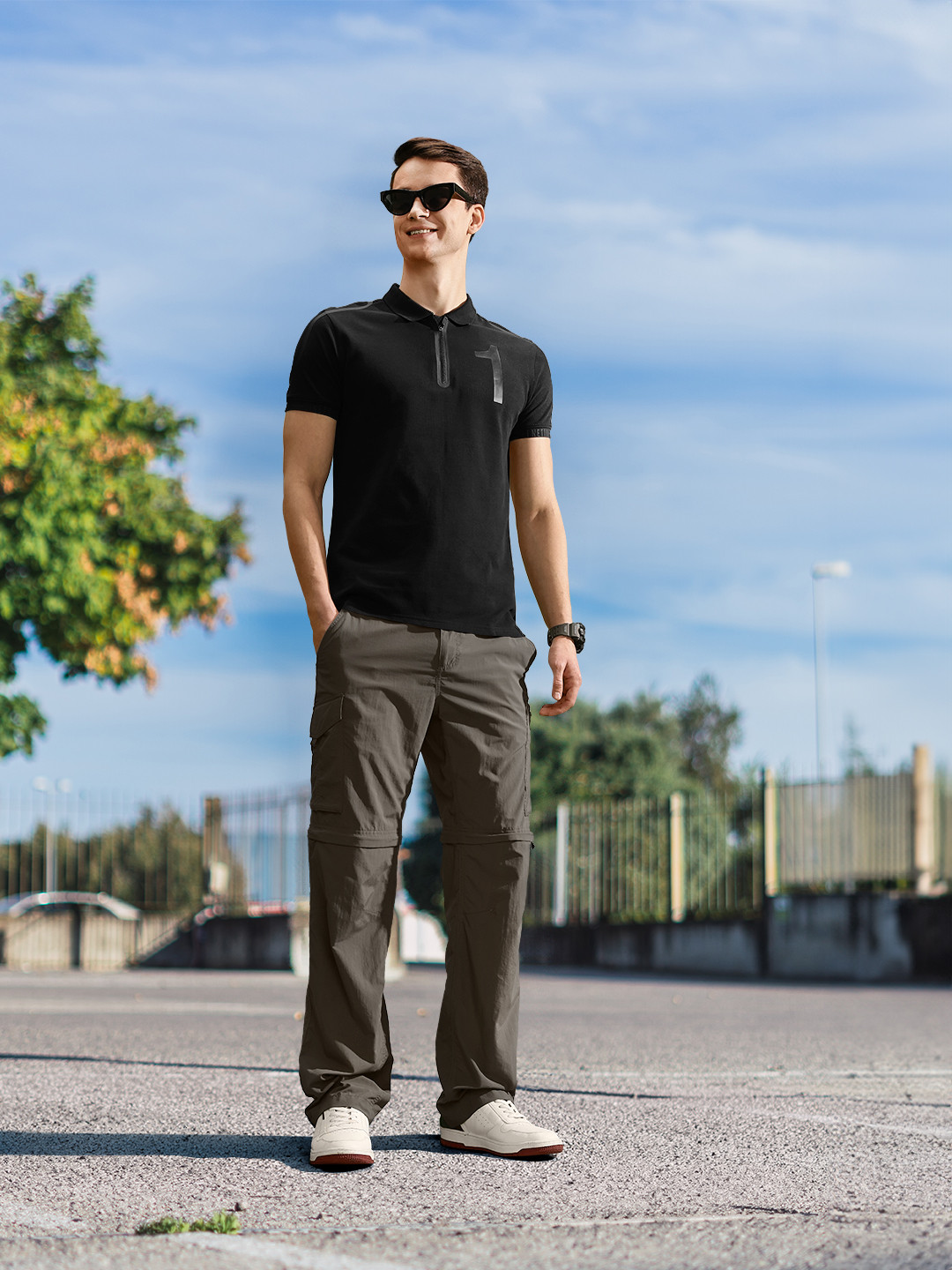 

United Colors of Benetton Men Minimal Varsity Printed Polo Collar Pure Cotton T-shirt, Black