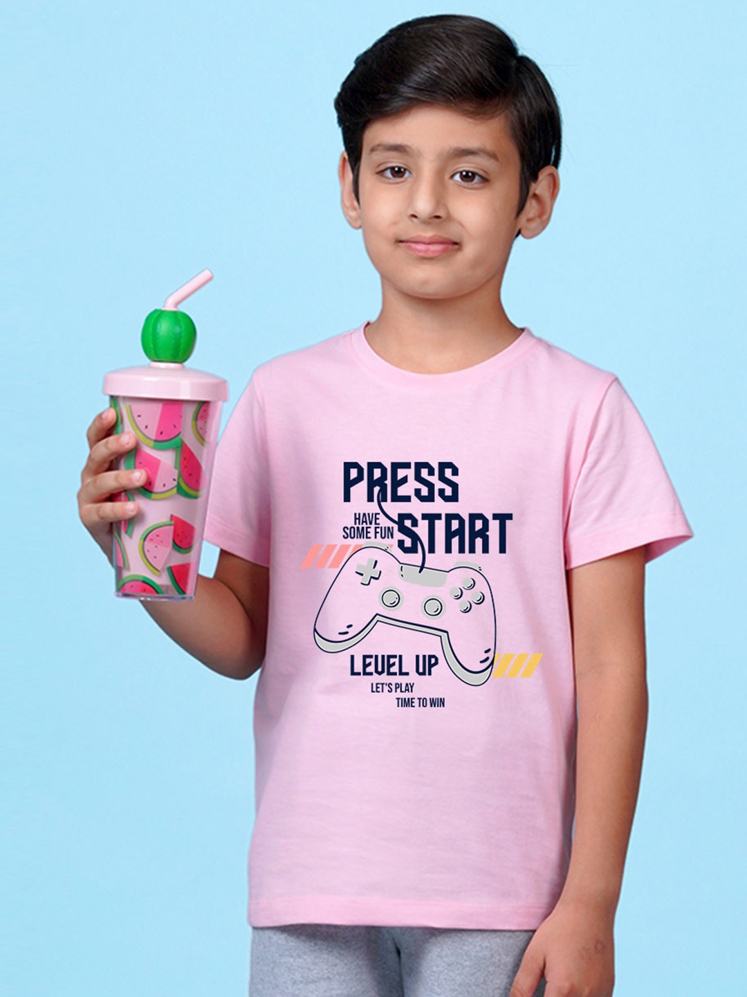 

NUSYL Boys Typography Printed Round Neck T-shirt, Pink