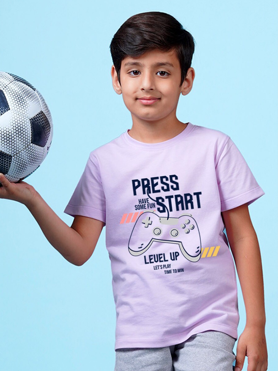 NUSYL Boys Typography Printed Round Neck T-shirt, Purple