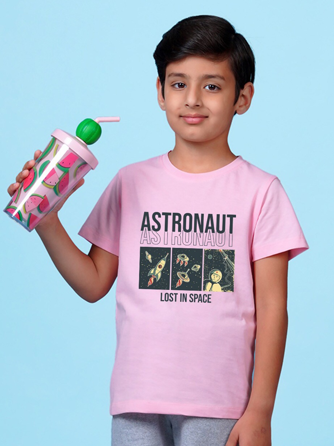 

NUSYL Boys Typography Printed Round Neck T-shirt, Pink