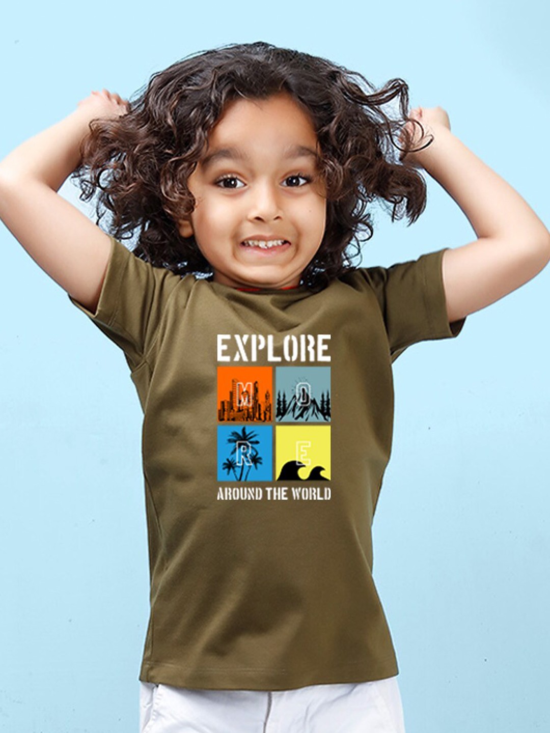

NUSYL Boys Typography Printed Round Neck T-shirt, Olive