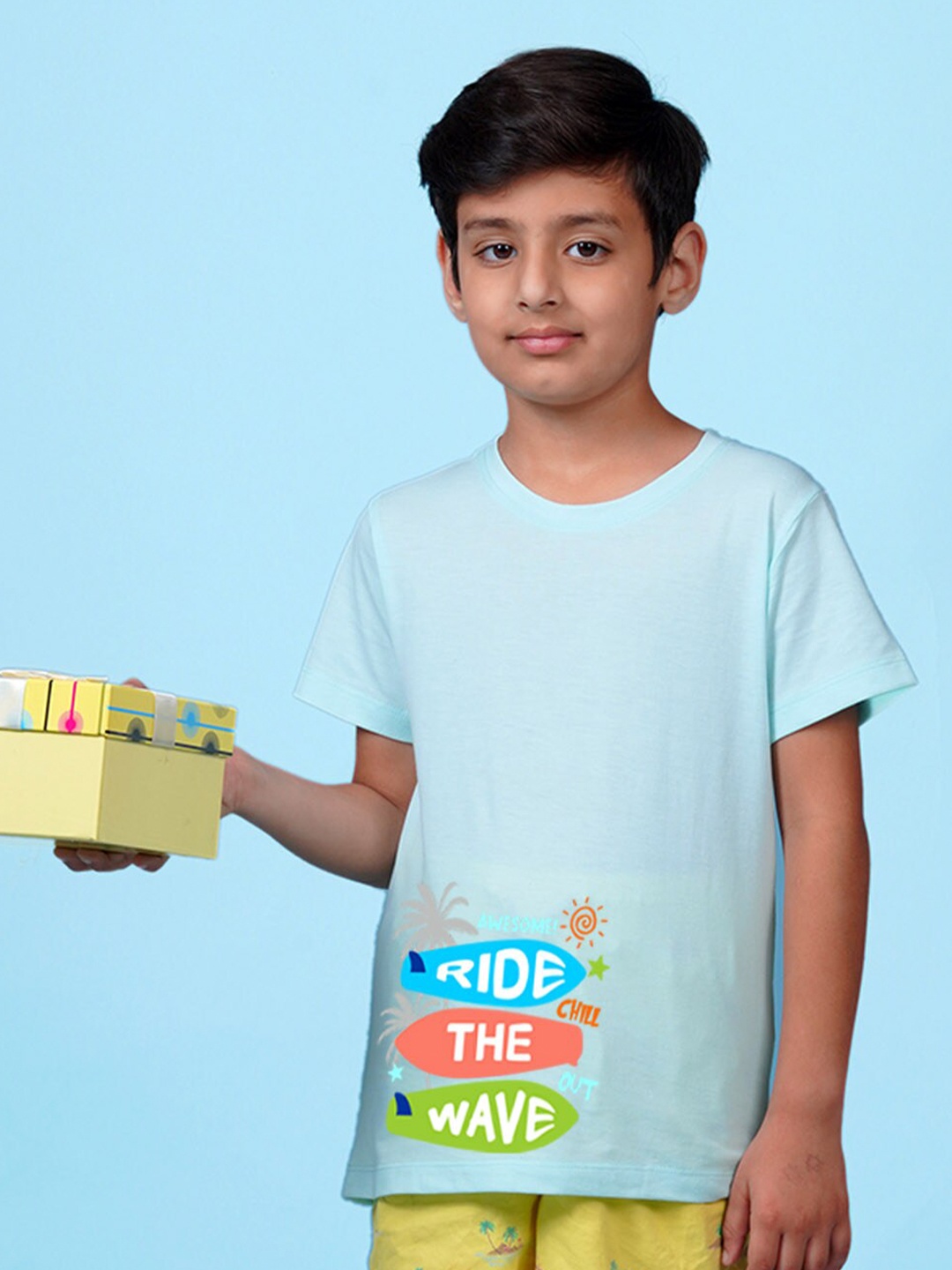 NUSYL Boys Typography Printed T-shirt, Sea green