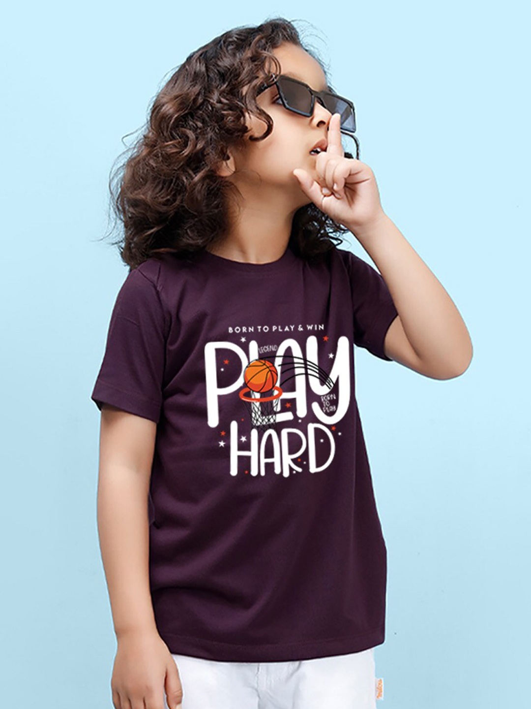 

NUSYL Boys Typography Printed T-shirt, Purple