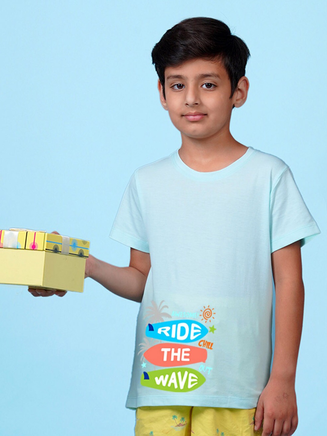 

NUSYL Boys Typography Printed Regular Fit T-shirt, Sea green