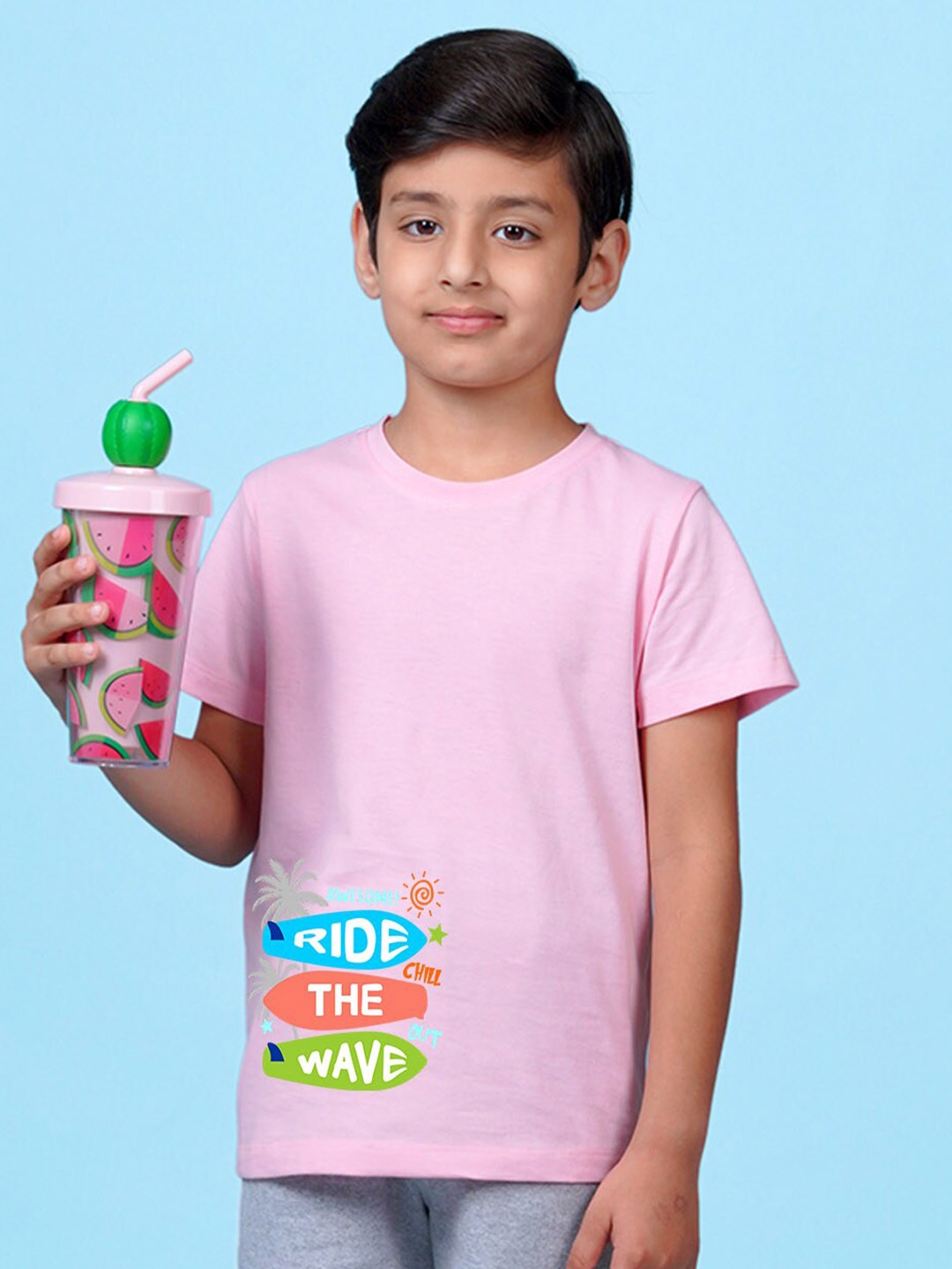 

NUSYL Boys Typography Printed Round Neck T-shirt, Pink
