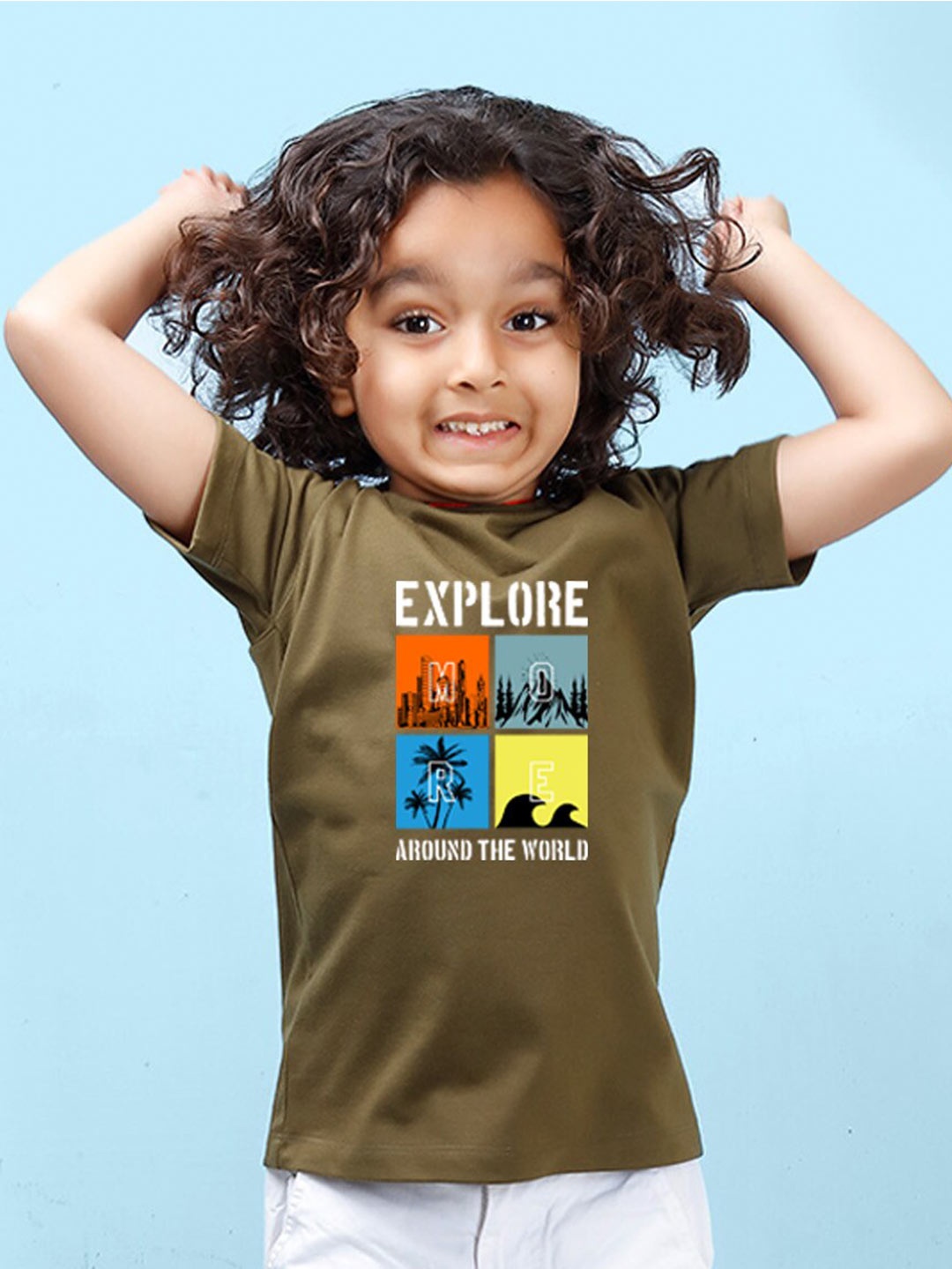 

NUSYL Boys Typography Printed Round Neck T-shirt, Olive