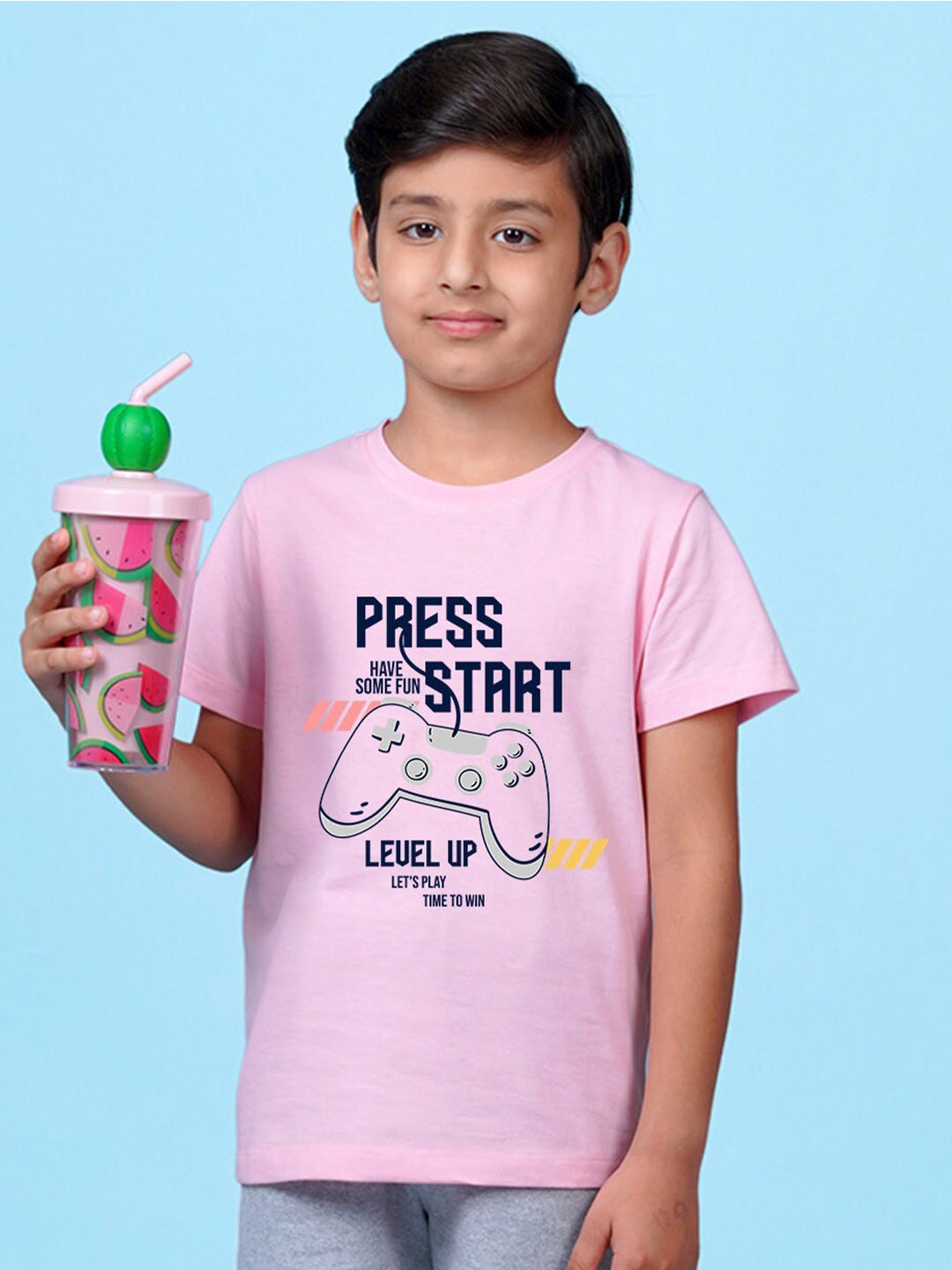 

NUSYL Boys Typography Print Round Neck T-shirt, Pink
