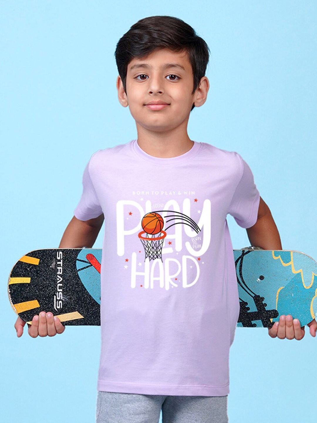 

NUSYL Boys Typography Printed Round Neck T-shirt, Lavender