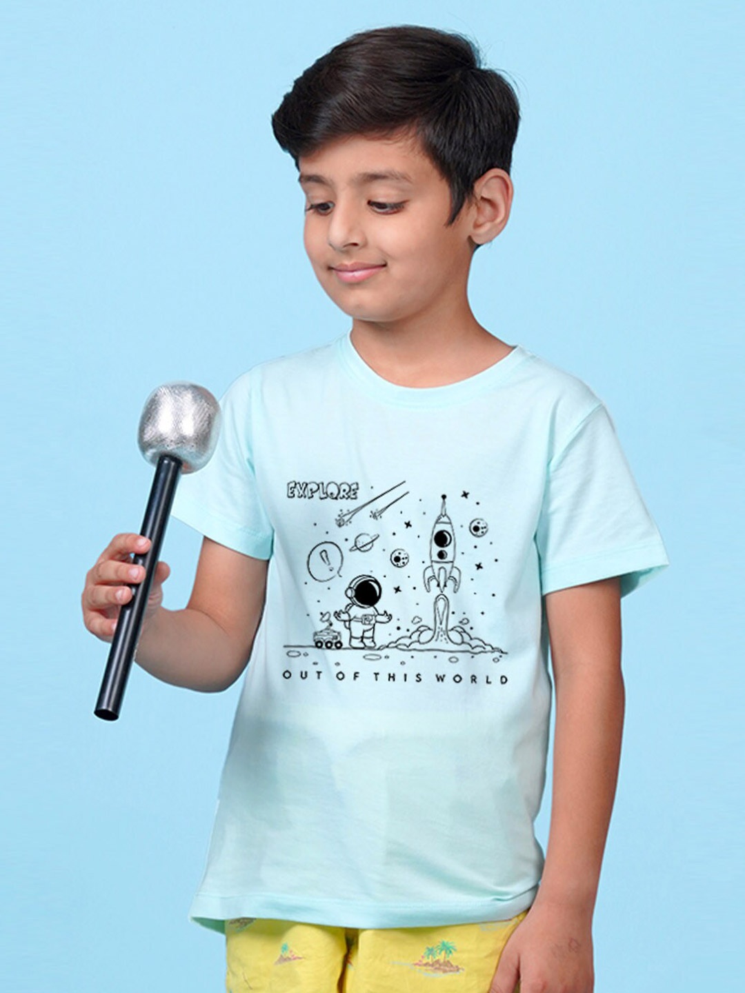 

NUSYL Boys Printed Round Neck T-shirt, Turquoise blue