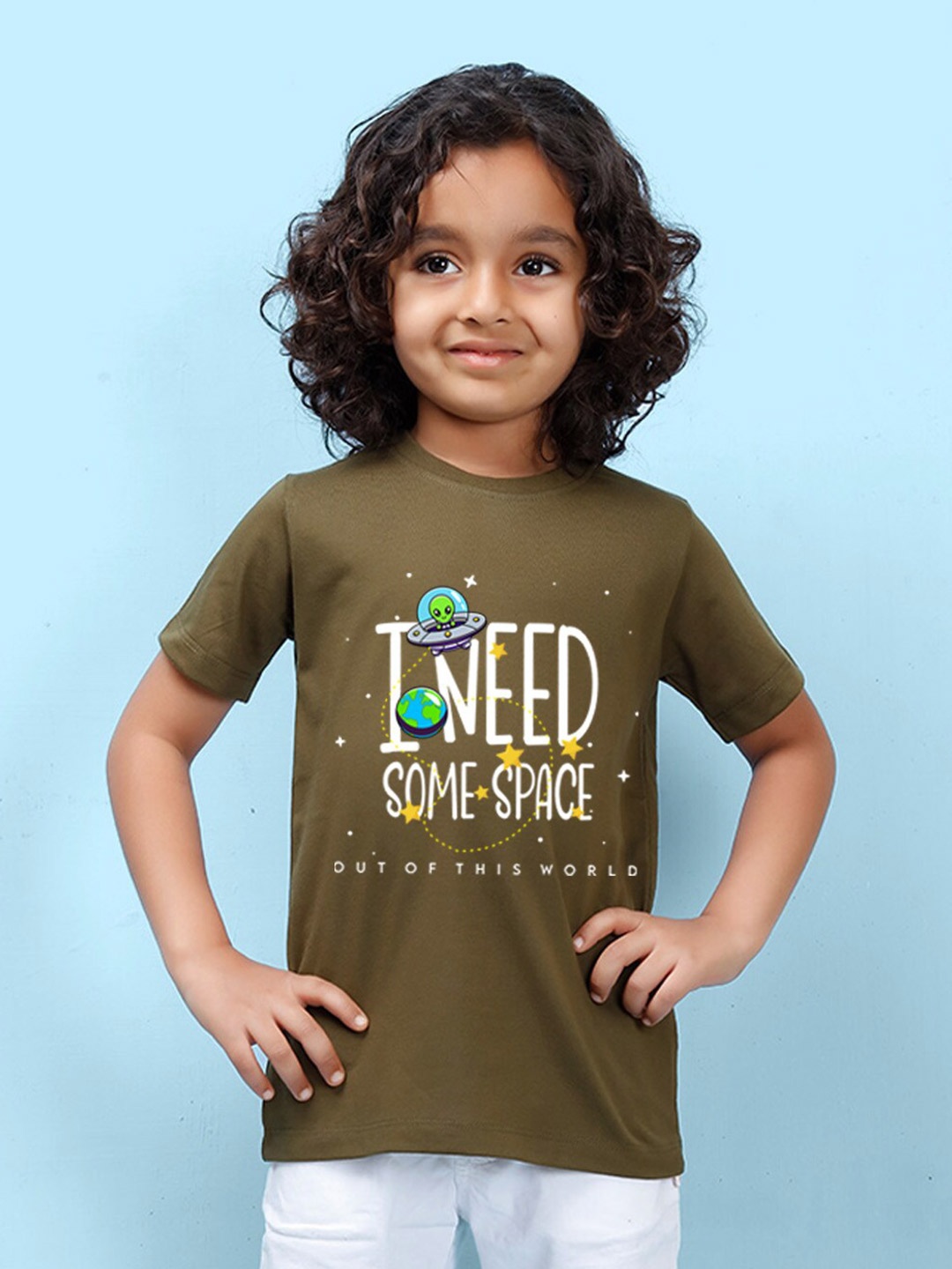

NUSYL Boys Typography Printed Round Neck T-shirt, Olive