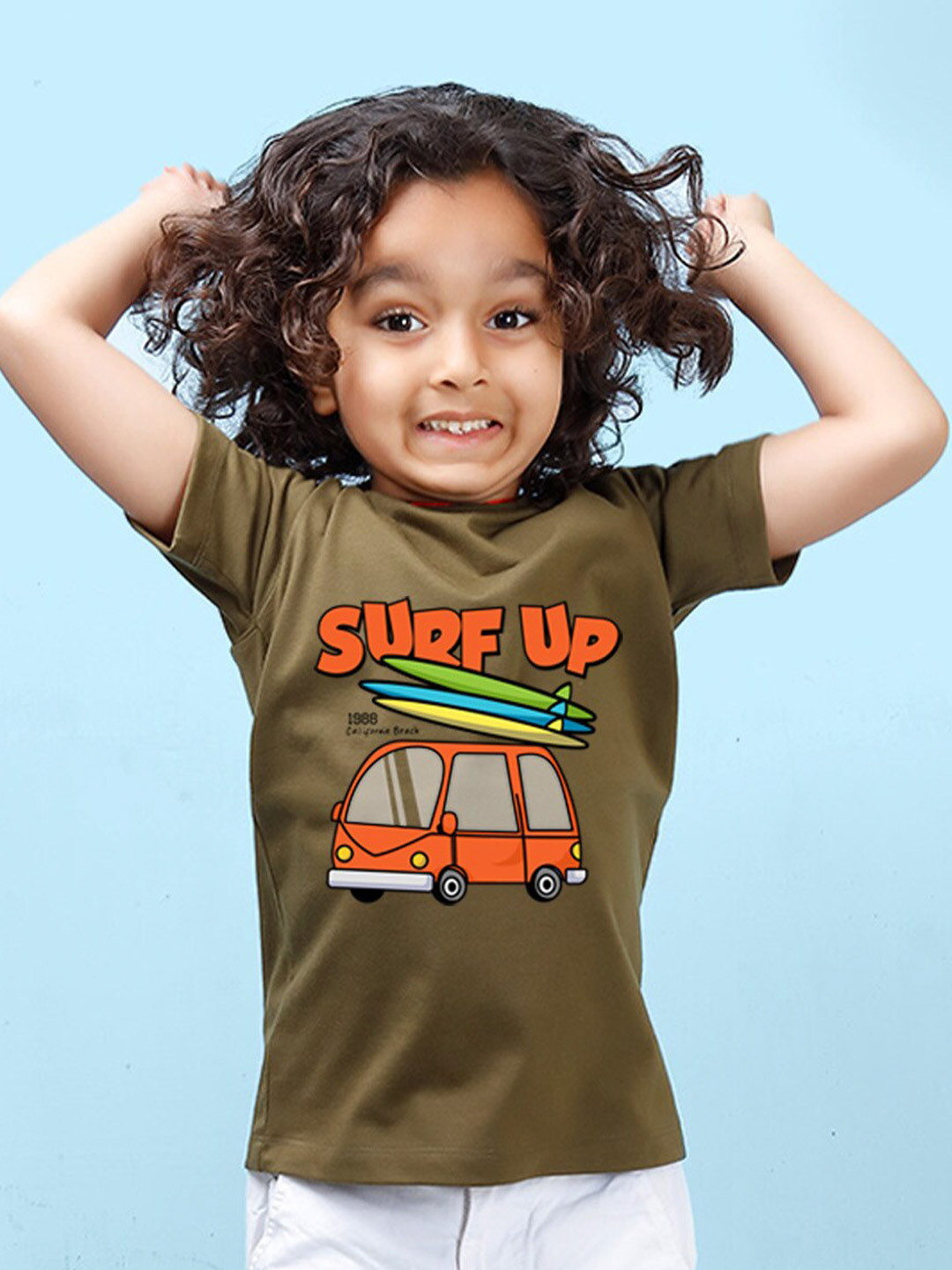 

NUSYL Boys Graphic Printed Round Neck T-shirt, Olive
