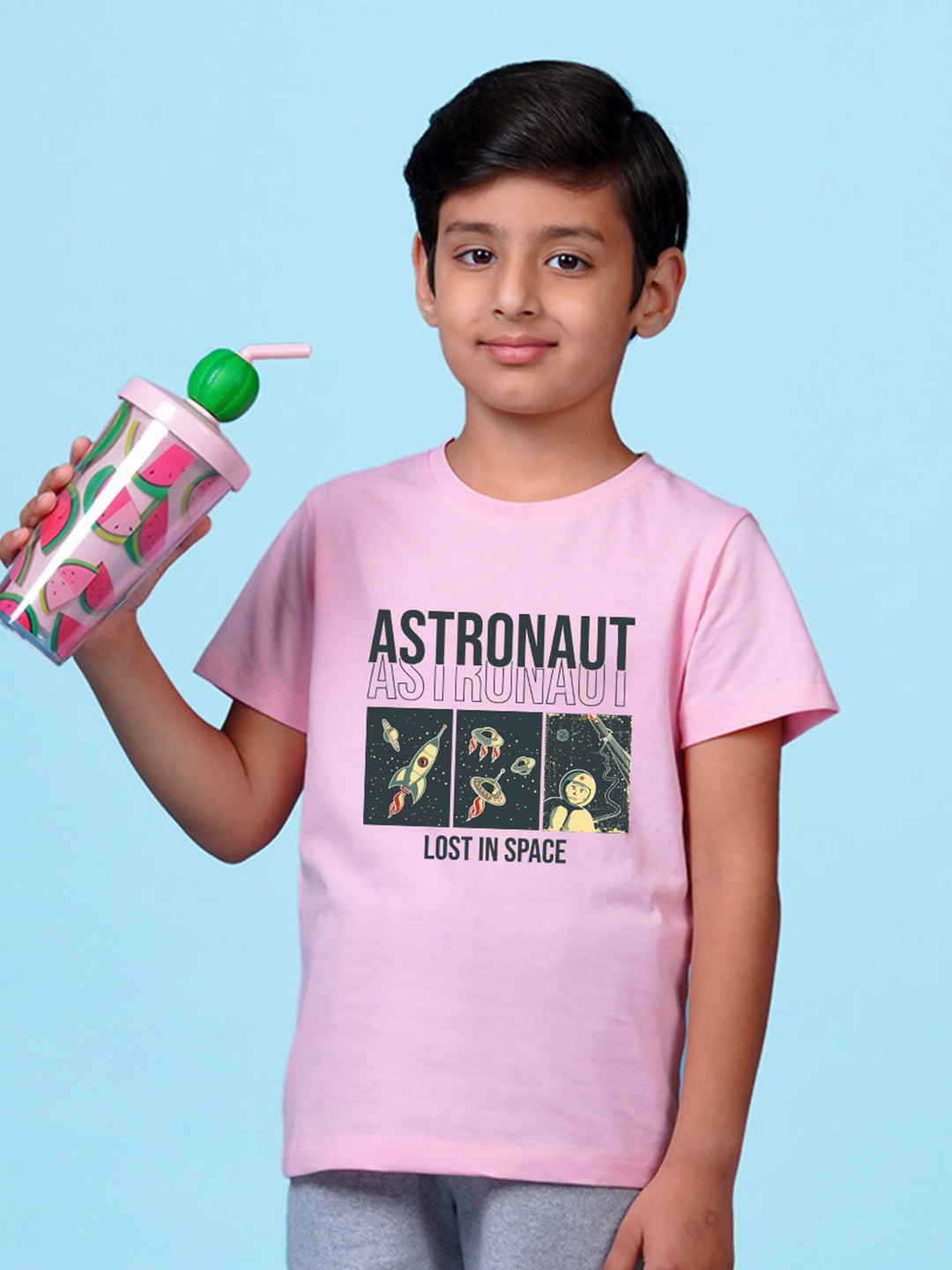 NUSYL Boys Typography Printed T-shirt, Pink