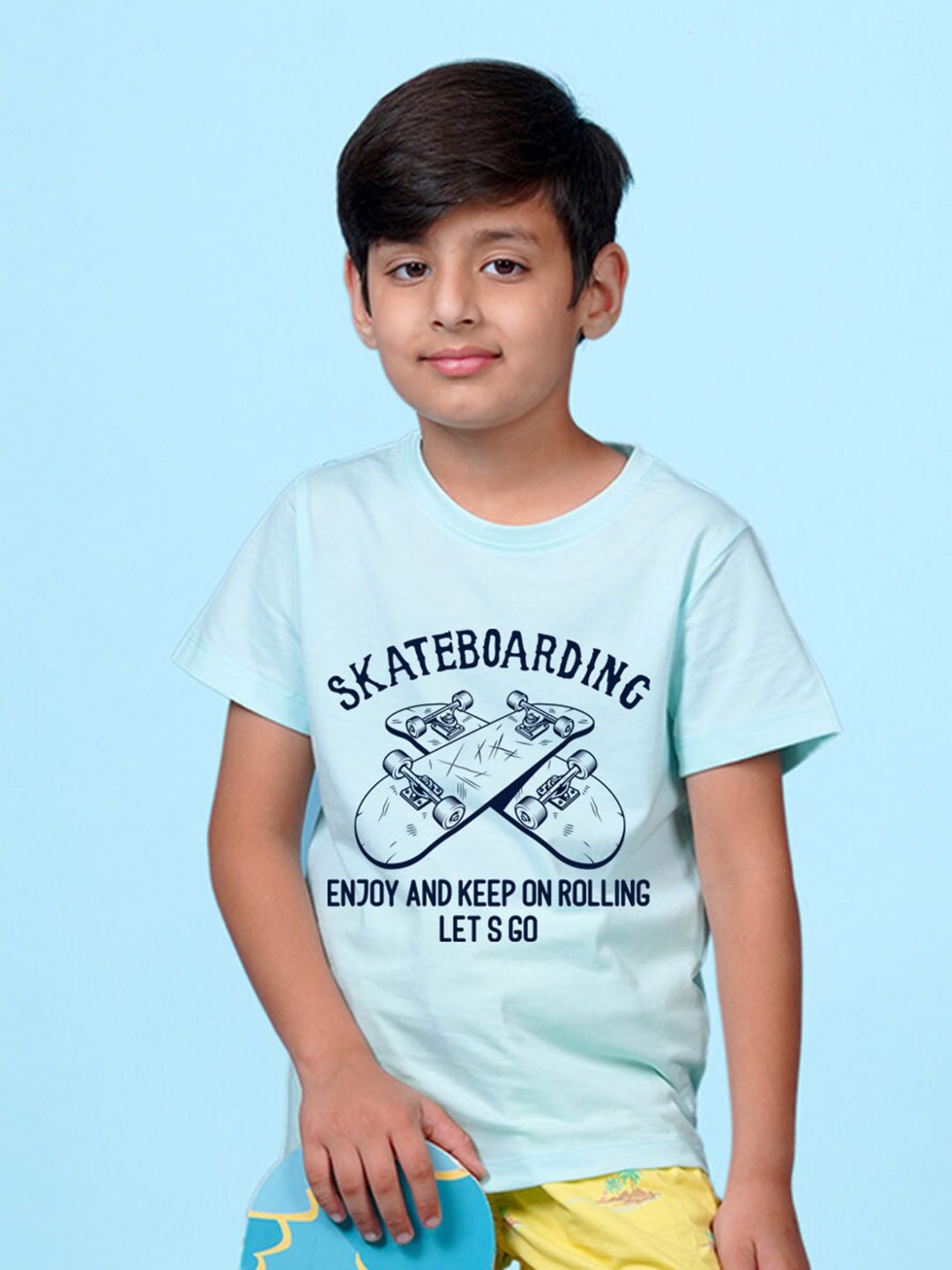 NUSYL Boys Typography Printed Regular Fit T-shirt, Sea green