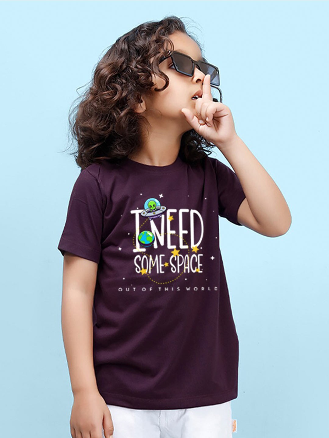 NUSYL Boys Typography Print Round Neck T-shirt, Purple