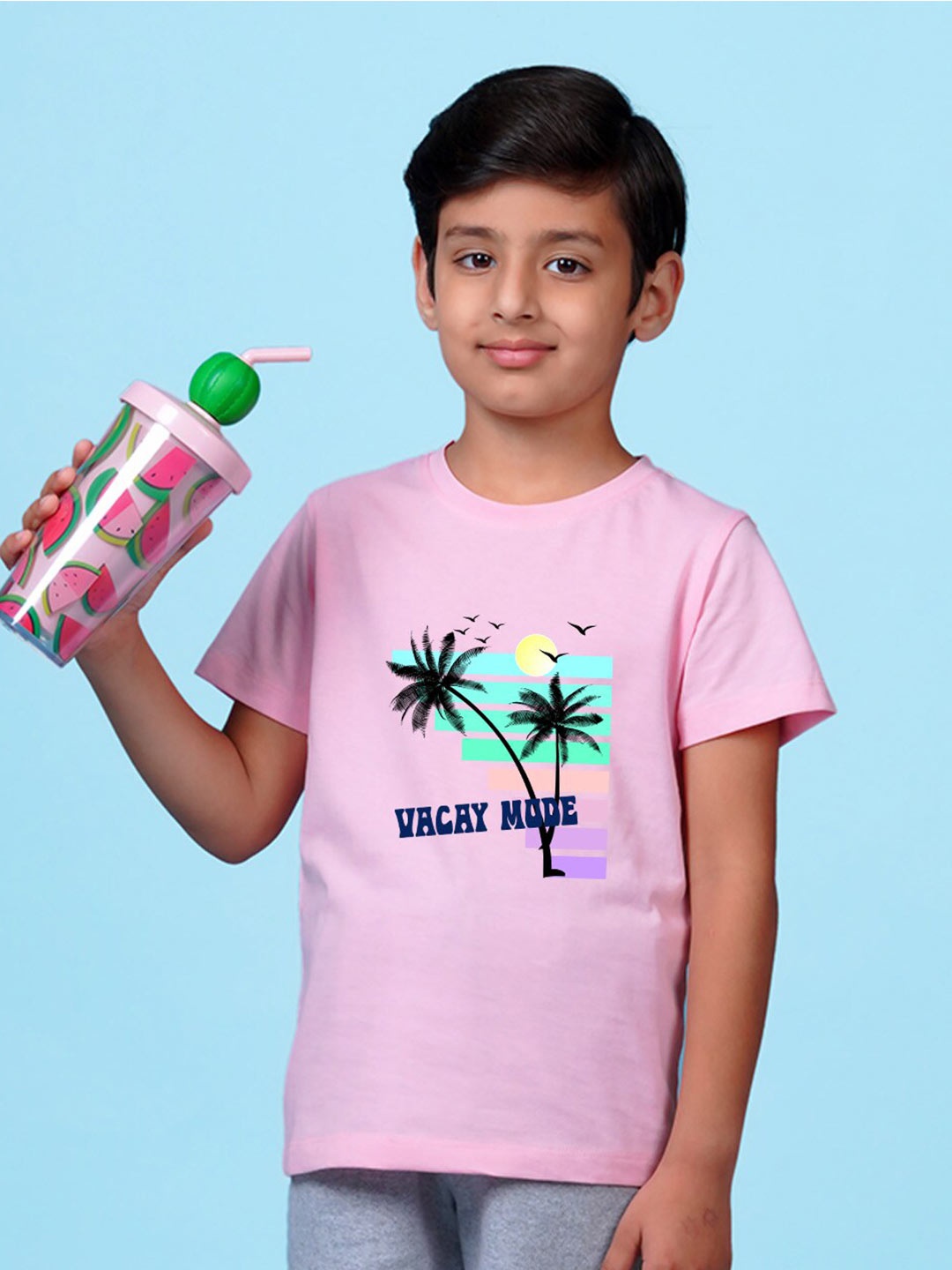 

NUSYL Boys Graphic Printed Round Neck T-shirt, Pink