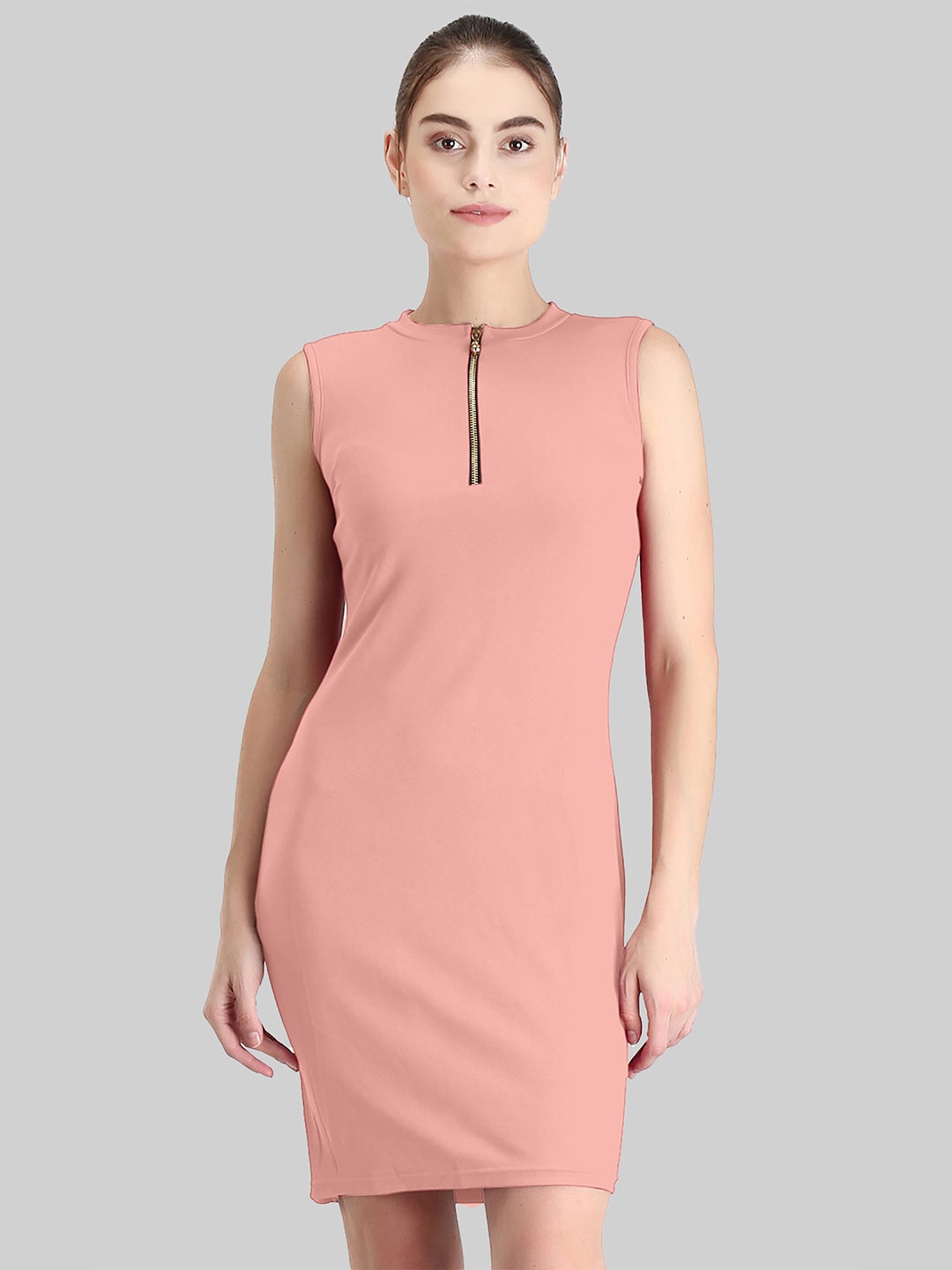 

LEE TEX Round Neck Sleeveless Bodycon Dress, Peach
