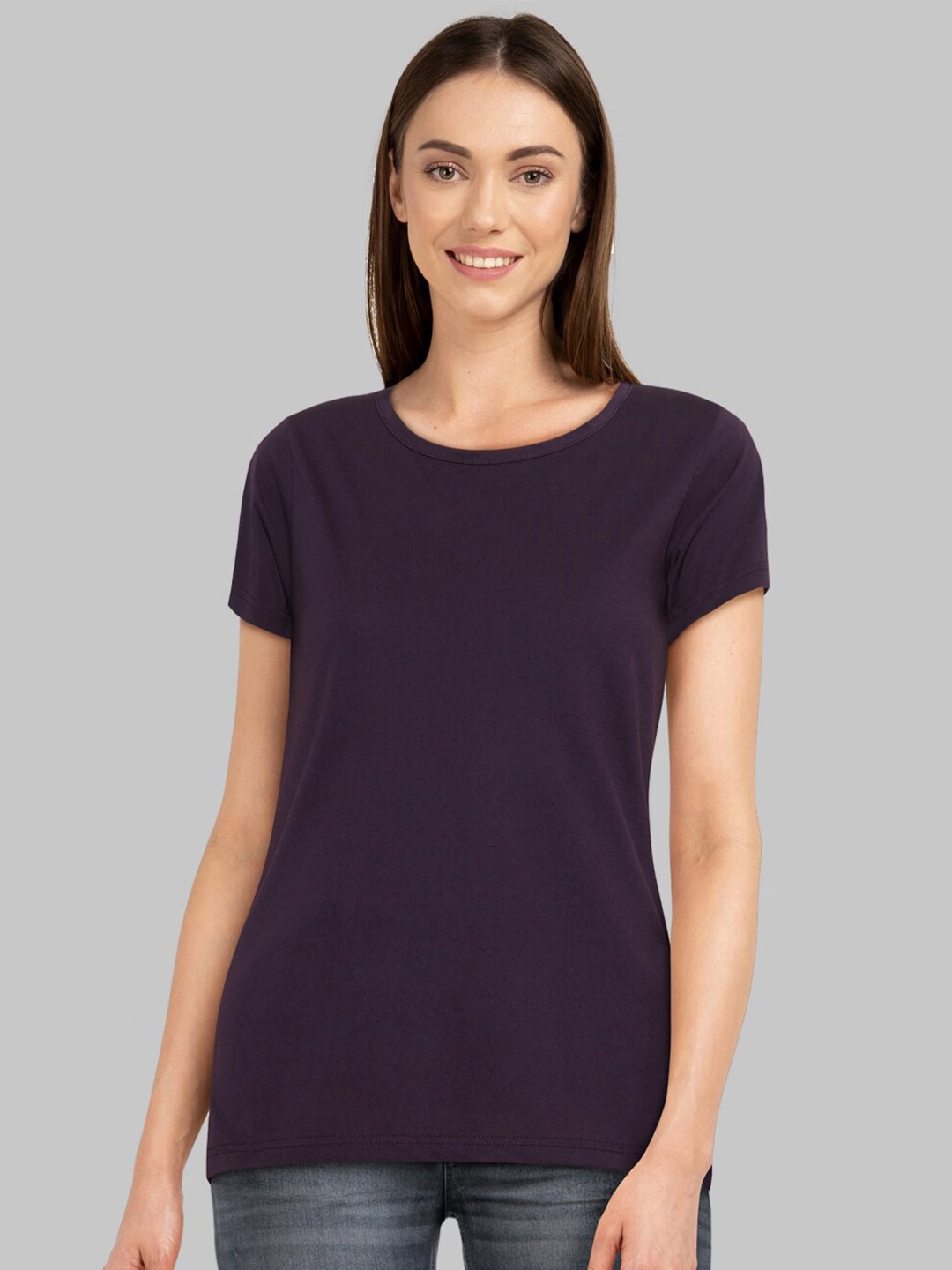 

CHOZI Round Neck Bio Finish Cotton T-Shirt, Purple