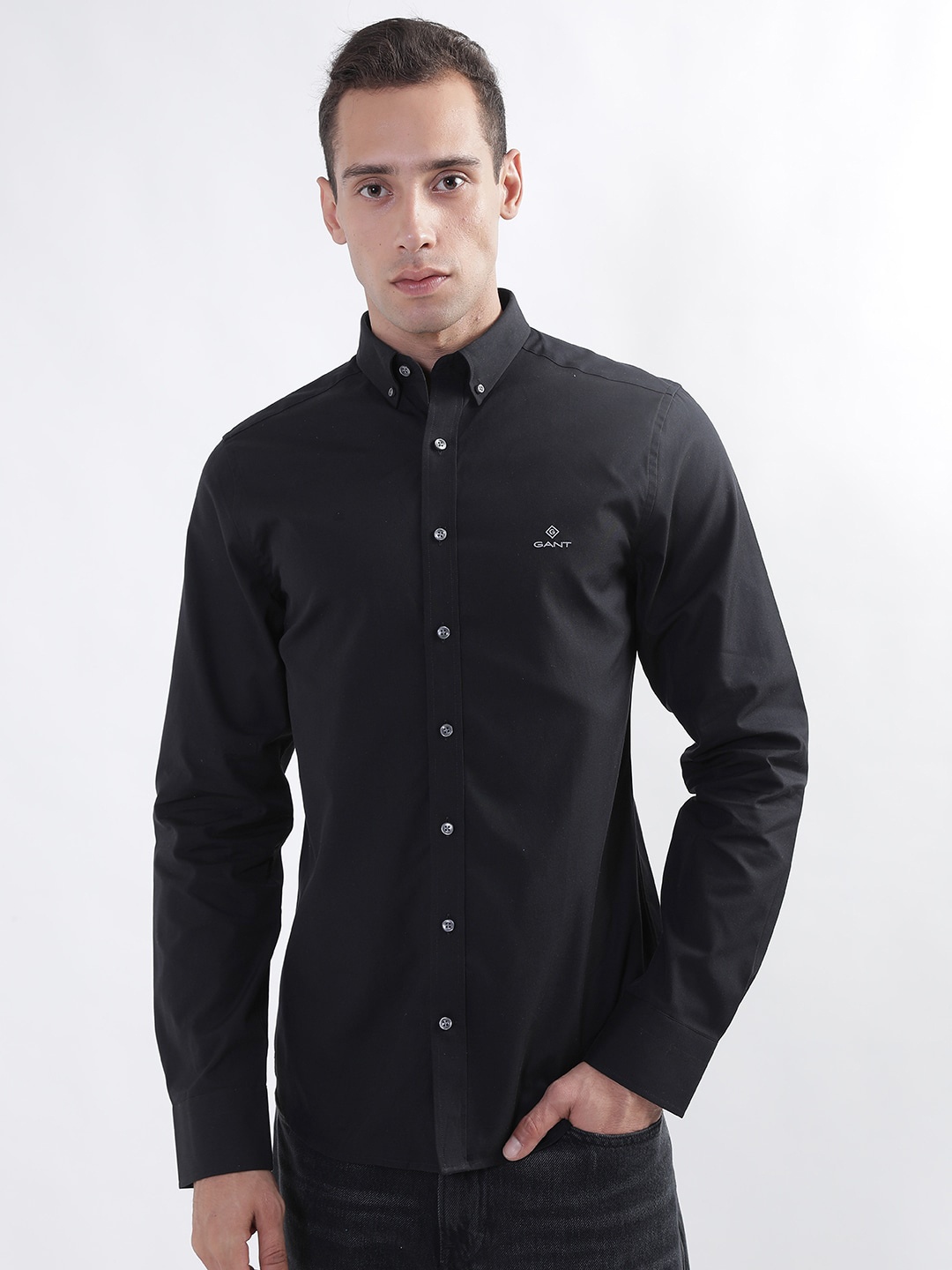 

GANT Printed Button Down Collar Opaque Pure Cotton Casual Shirt, Black