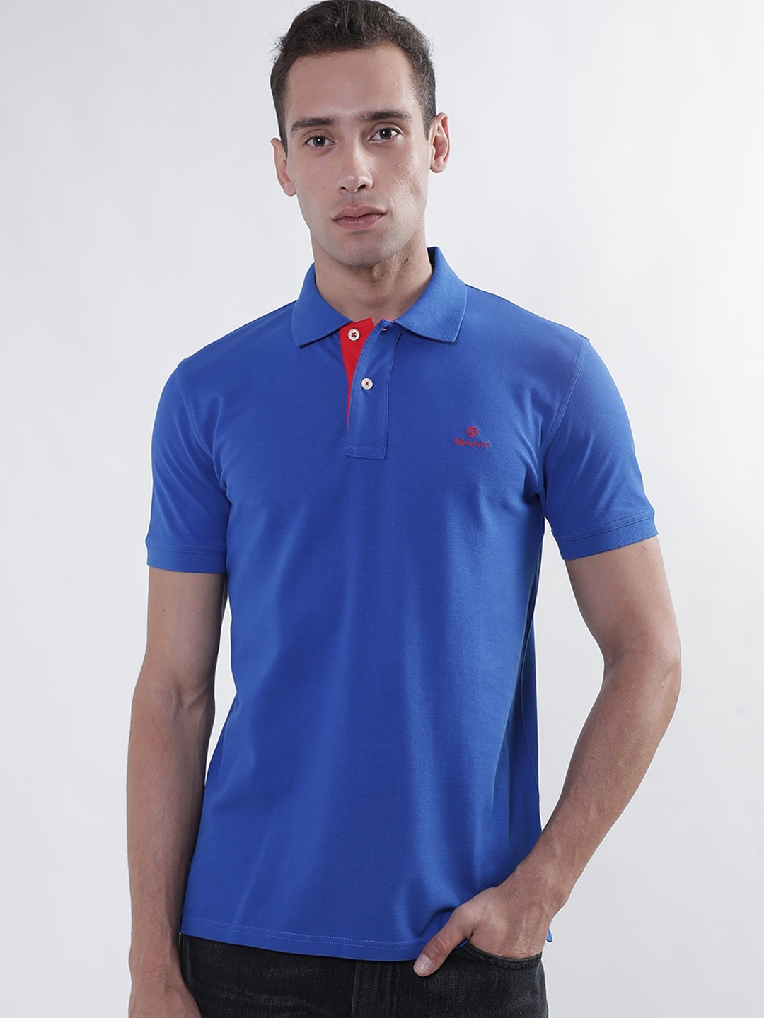 

GANT Contrast Collar Pique Polo Slim Fit Knitted T-Shirt, Blue
