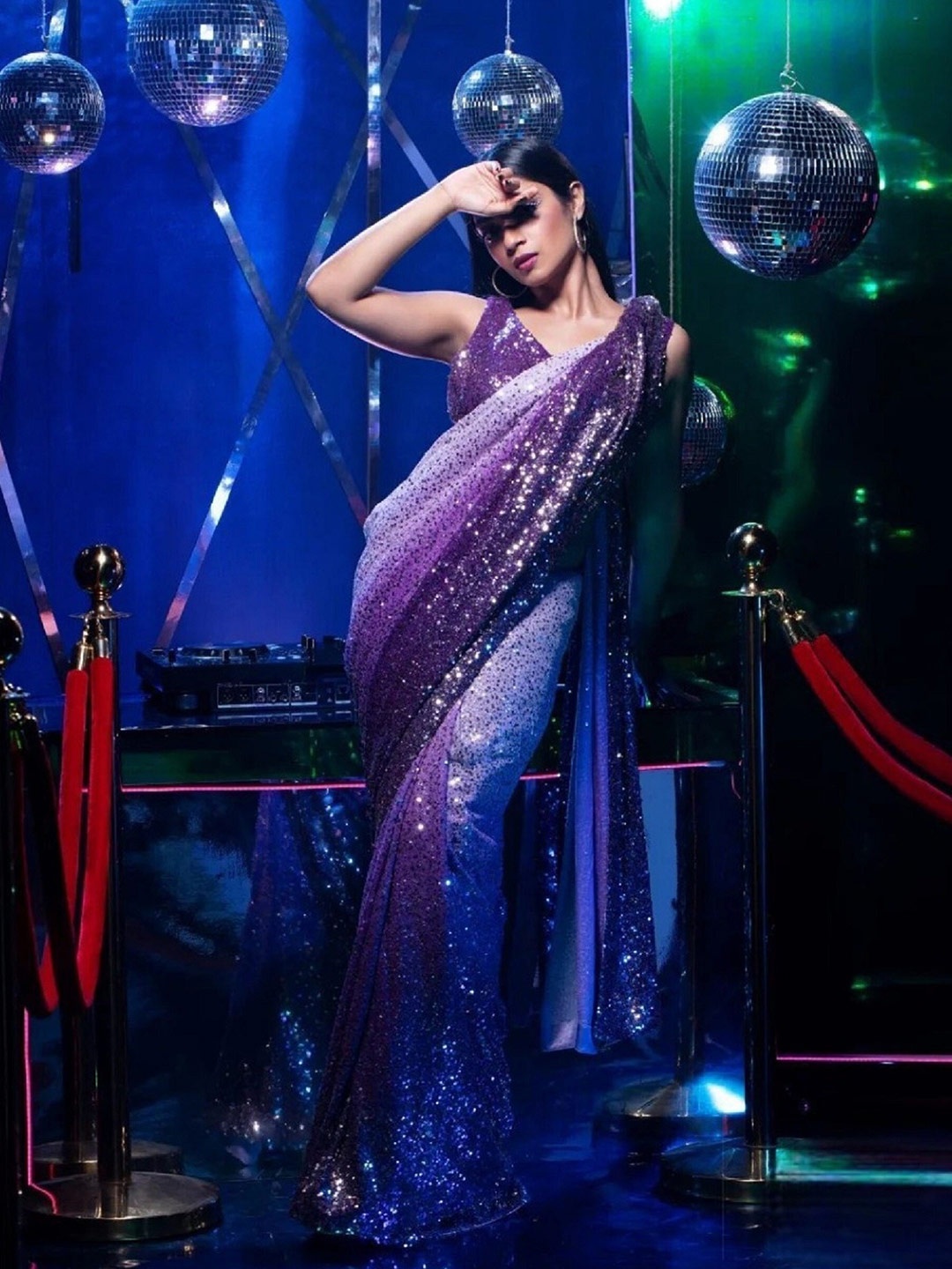 

Mitera Purple & Pink Embellished Sequinned Poly Georgette Saree