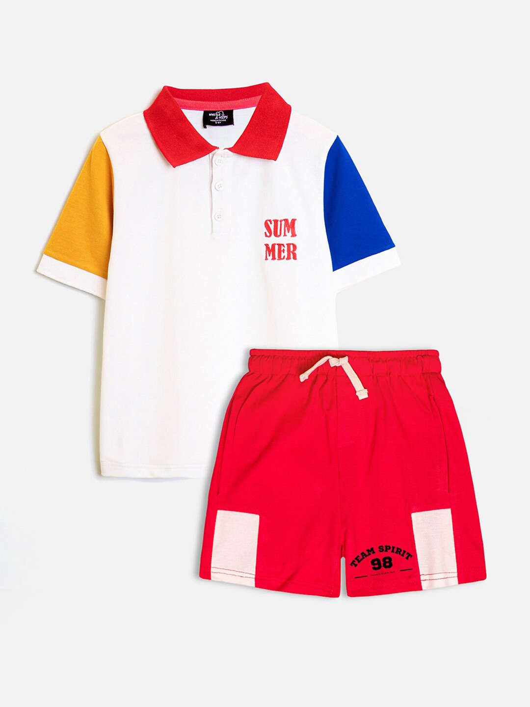 

Whistle & Hops Boys Colourblocked T-shirt with Shorts, White