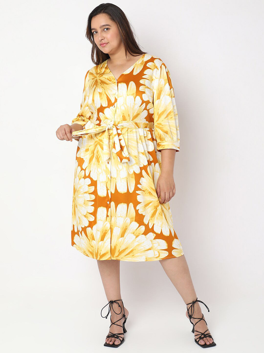 

VERO MODA CURVE Floral Print A-Line Dress, Yellow