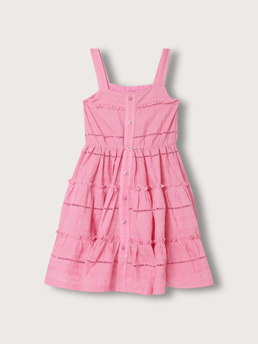 

Blue Giraffe Girls Self Design Cotton A-Line Dress, Pink