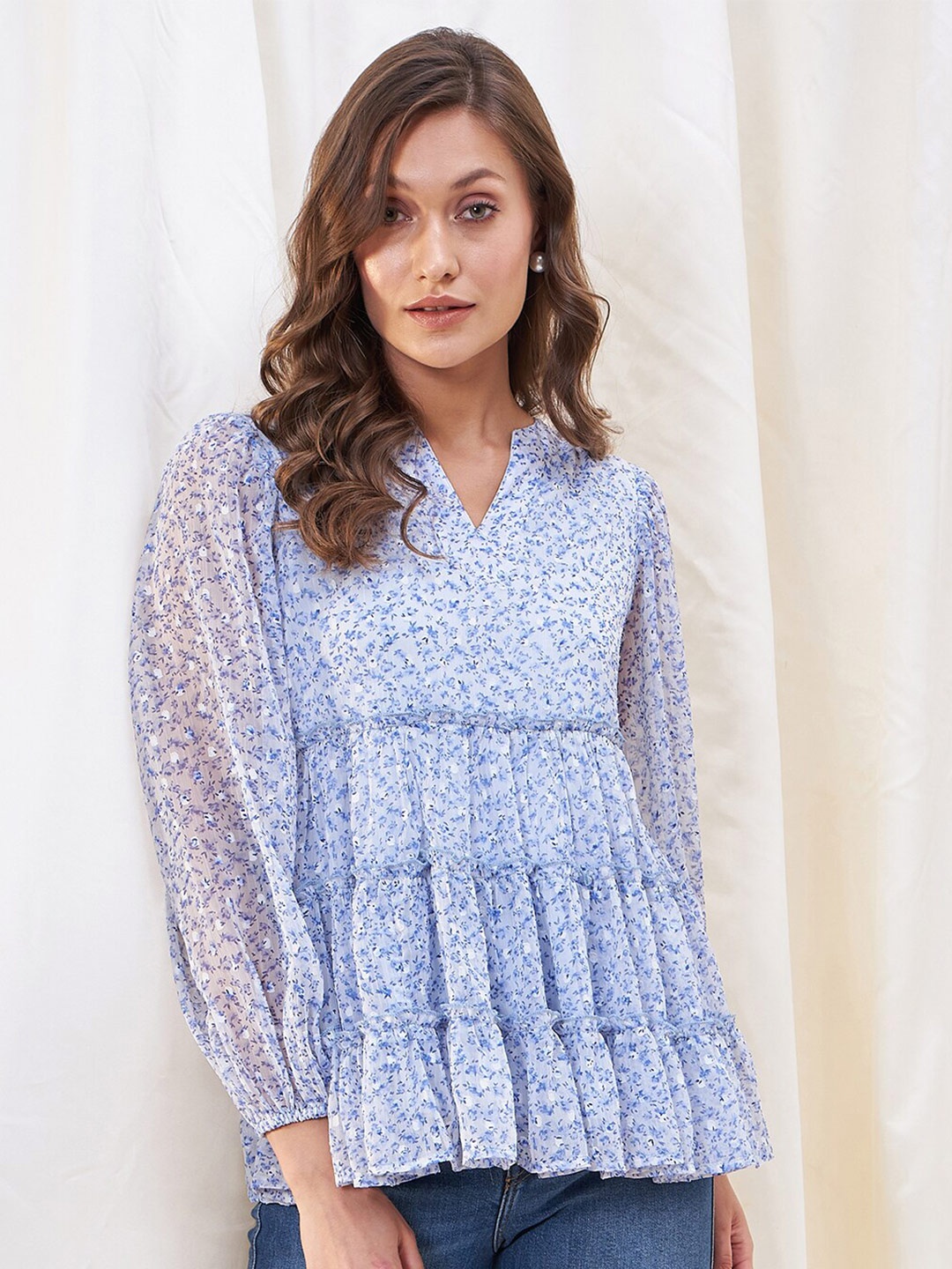 

Femella Floral Printed Empire Top, Blue