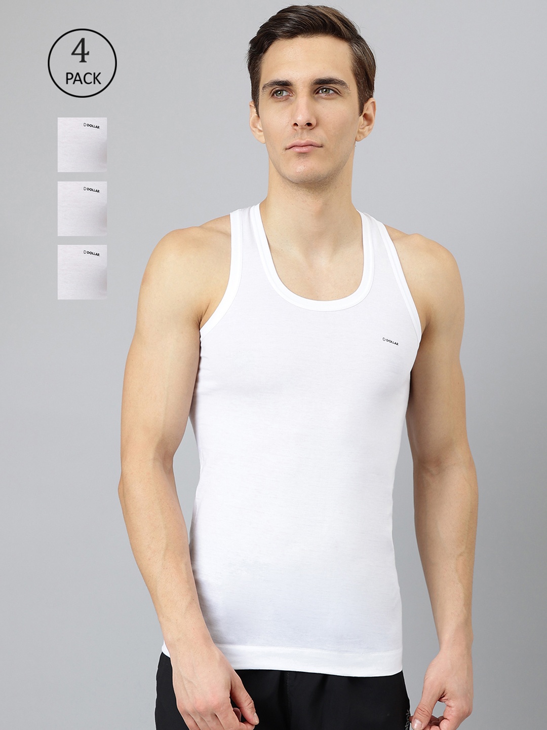 

Dollar Bigboss Pack of 4 Shrinkless Vests MDVE-01-R1-PO4, White