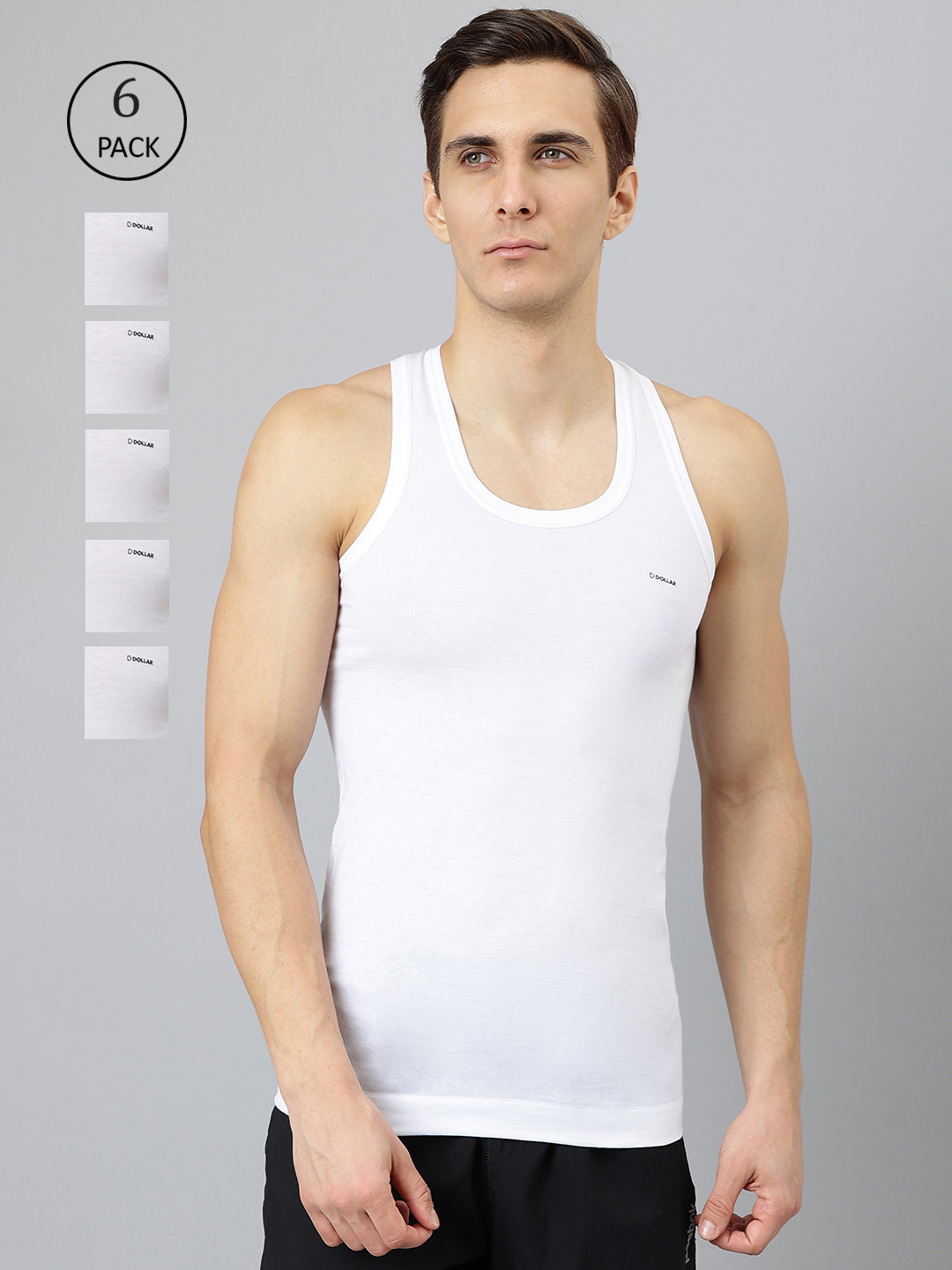 

Dollar Bigboss Men Solid Pack of 6 Combed Cotton Shrinkless Vest, White