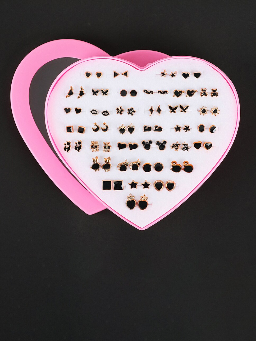 

Shining Diva Fashion Set of 36 Gol-Plated Contemporary Studs, Black
