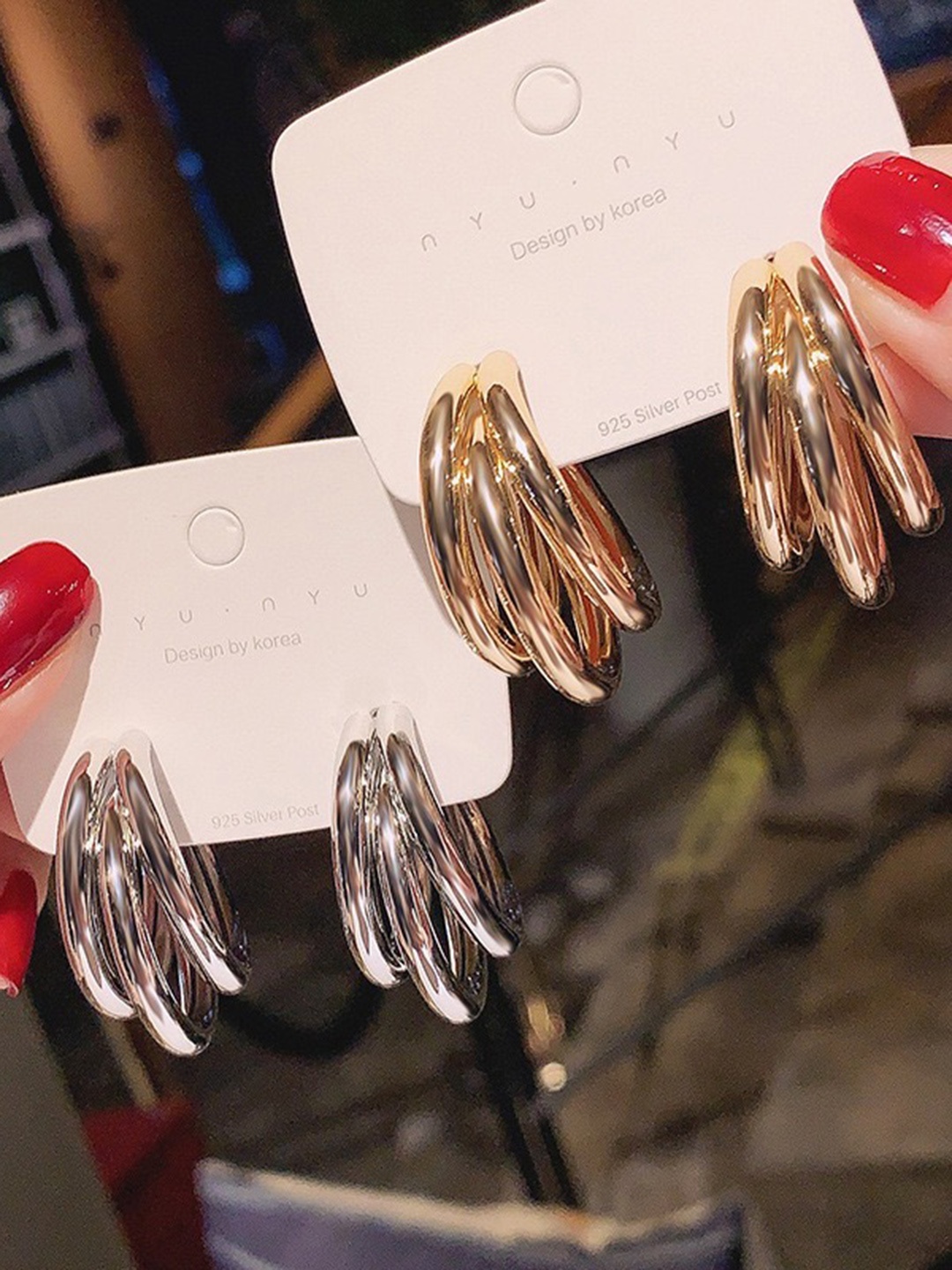 

Shining Diva Fashion Set of 2 Gold-Plated Contemporary Hoop Earrings