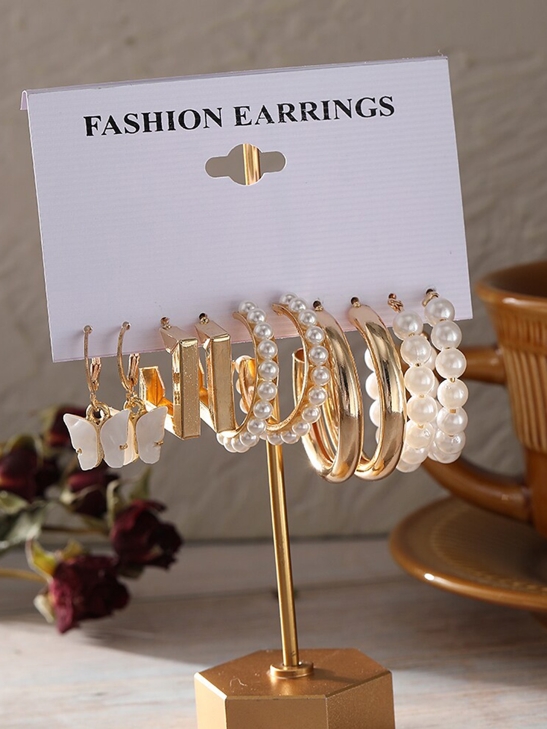 

Shining Diva Fashion Set of 5 Gold-Plated Contemporary Drop Earrings