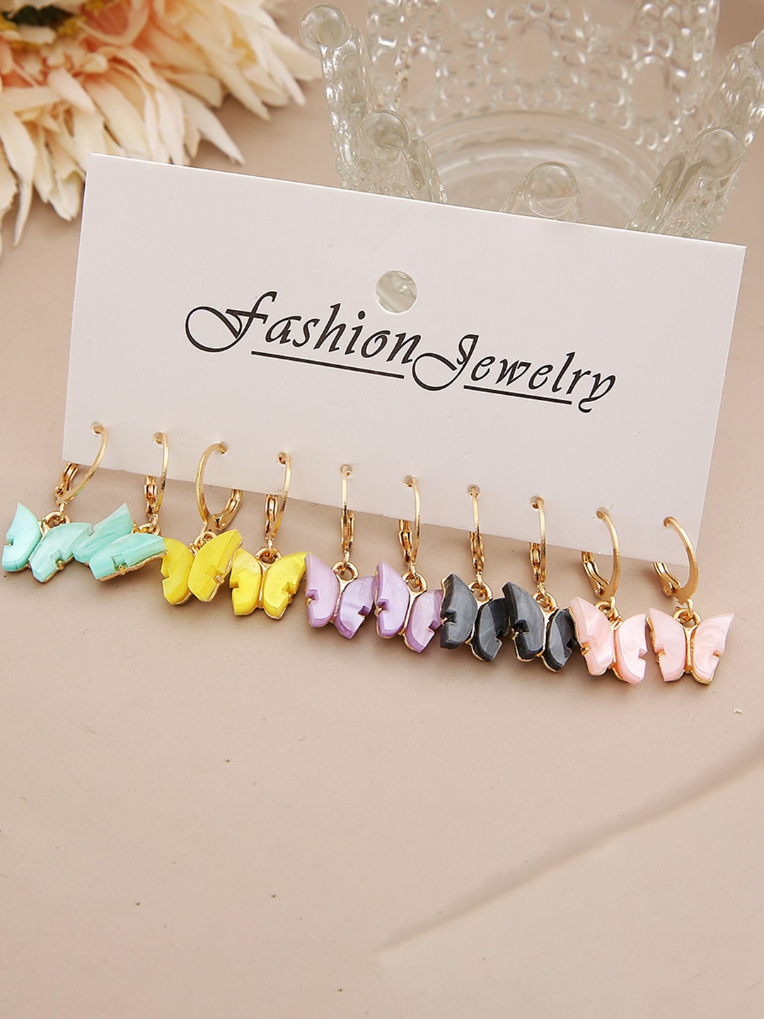 

Shining Diva Fashion Set of 5 Gold-Plated Contemporary Studs Earrings, Green