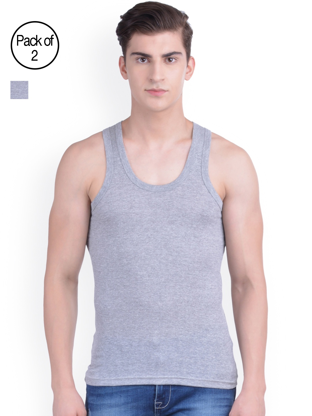 

Dollar Bigboss Men Solid Pack of 2 Cotton Vest MDVE-04-R1-PO2, Grey