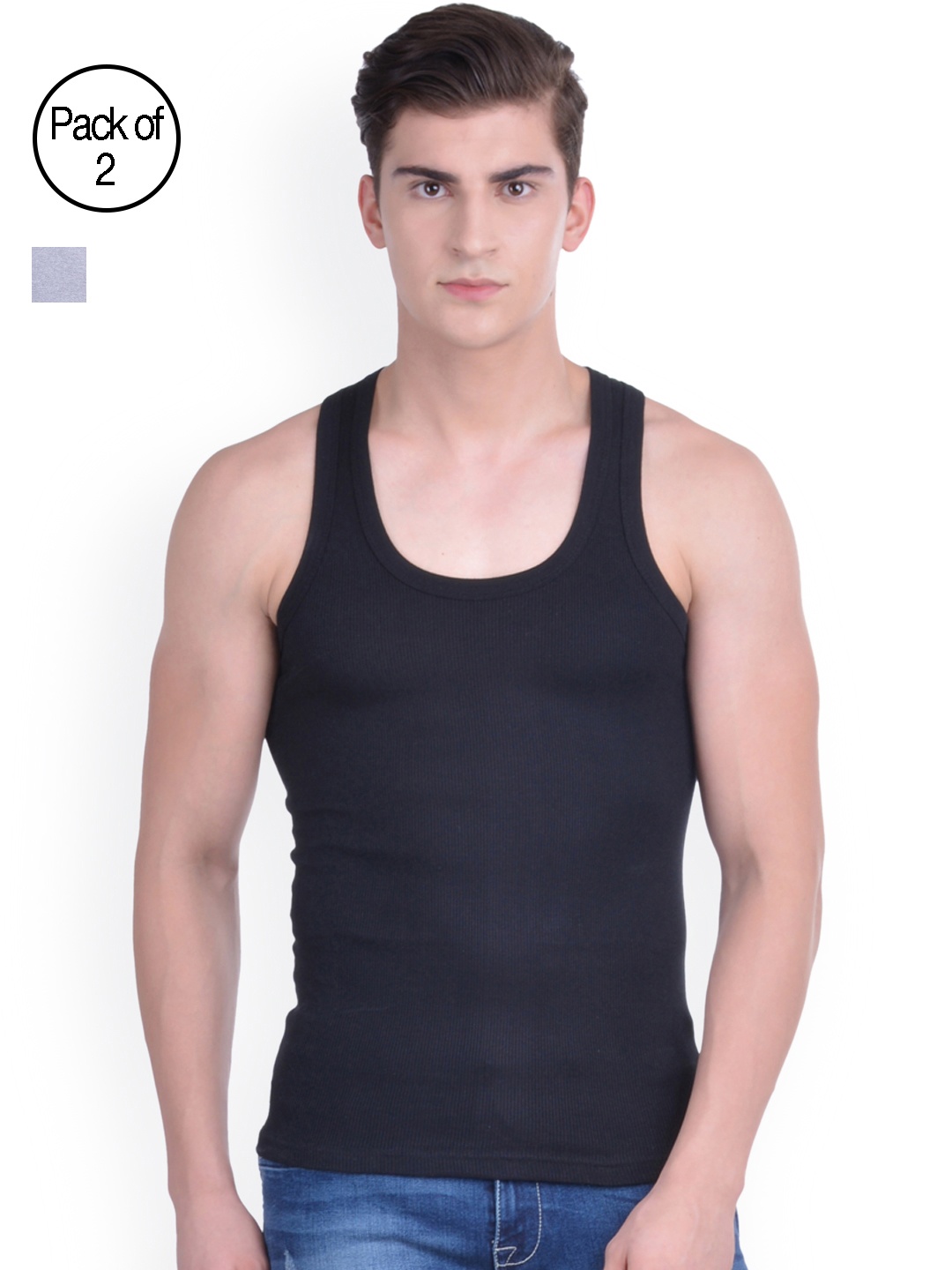 

Dollar Bigboss Pack of 2 Innerwear Vests MDVE-04-R1-PO2, Black