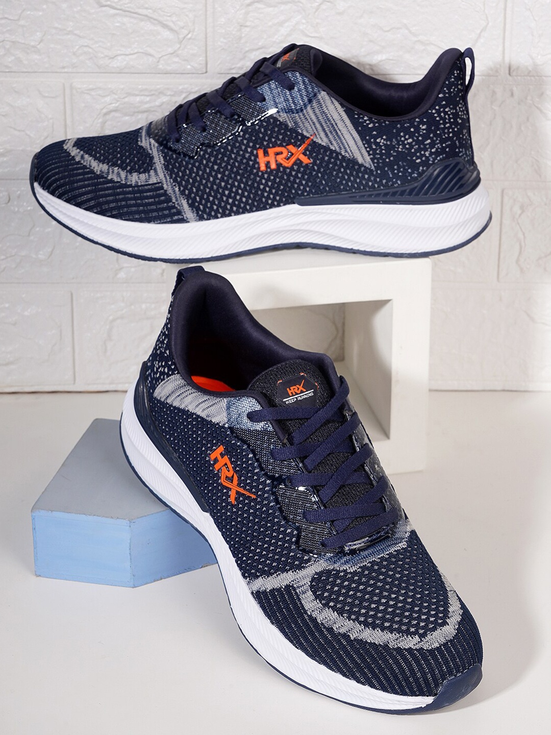 

HRX by Hrithik Roshan Men Navy Blue & Grey Flyknit Mesh Marking Running Shoes