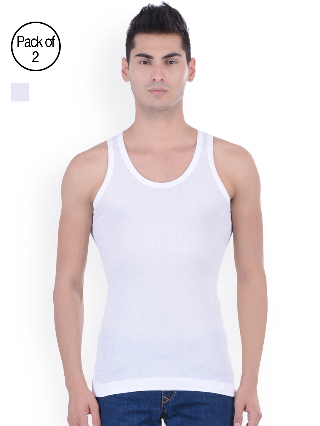 

Dollar Bigboss Men Solid Pack of 2 Combed Cotton Vest, White