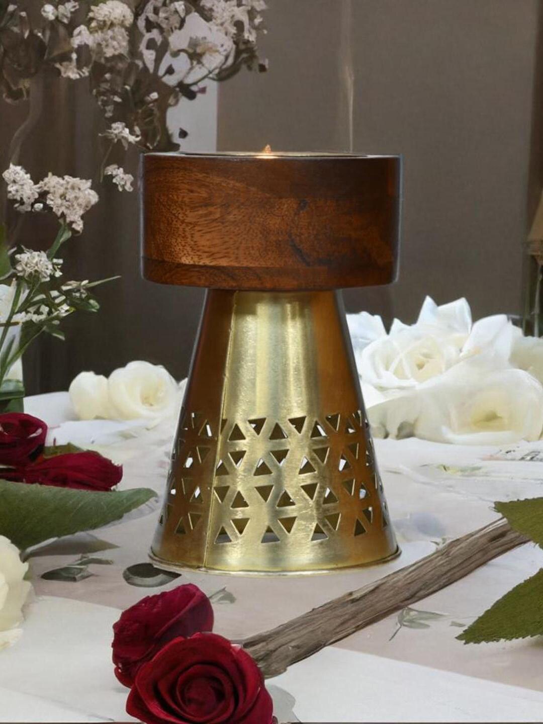 

Athome by Nilkamal Brown Wooden Textured Candle Holder