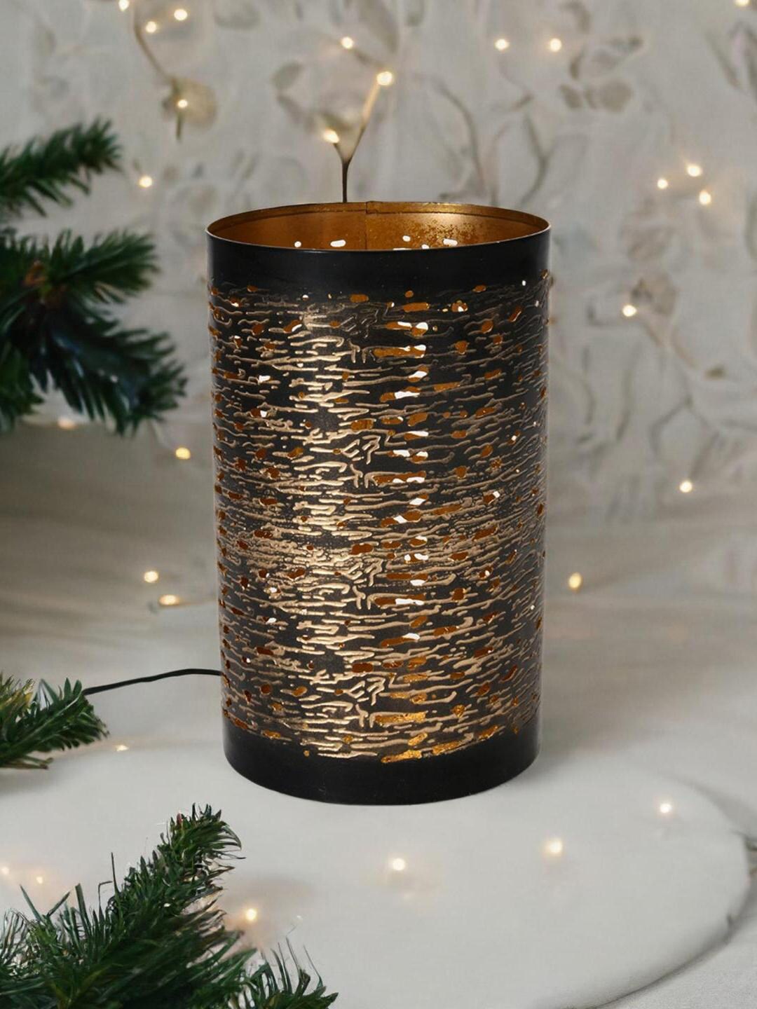 

Athome by Nilkamal Black Textured Metal Hurricane Candle Holders, Gold