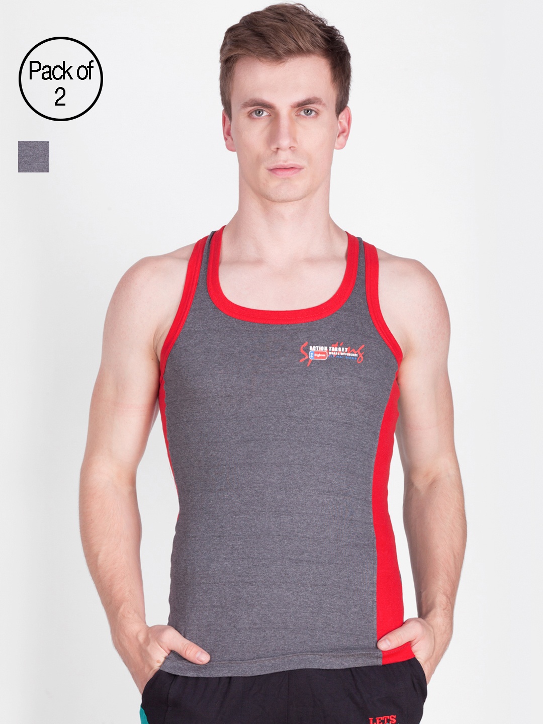 

Dollar Bigboss Men Solid Pack of 2 Cotton Racerback Styled Gym Vest, Charcoal