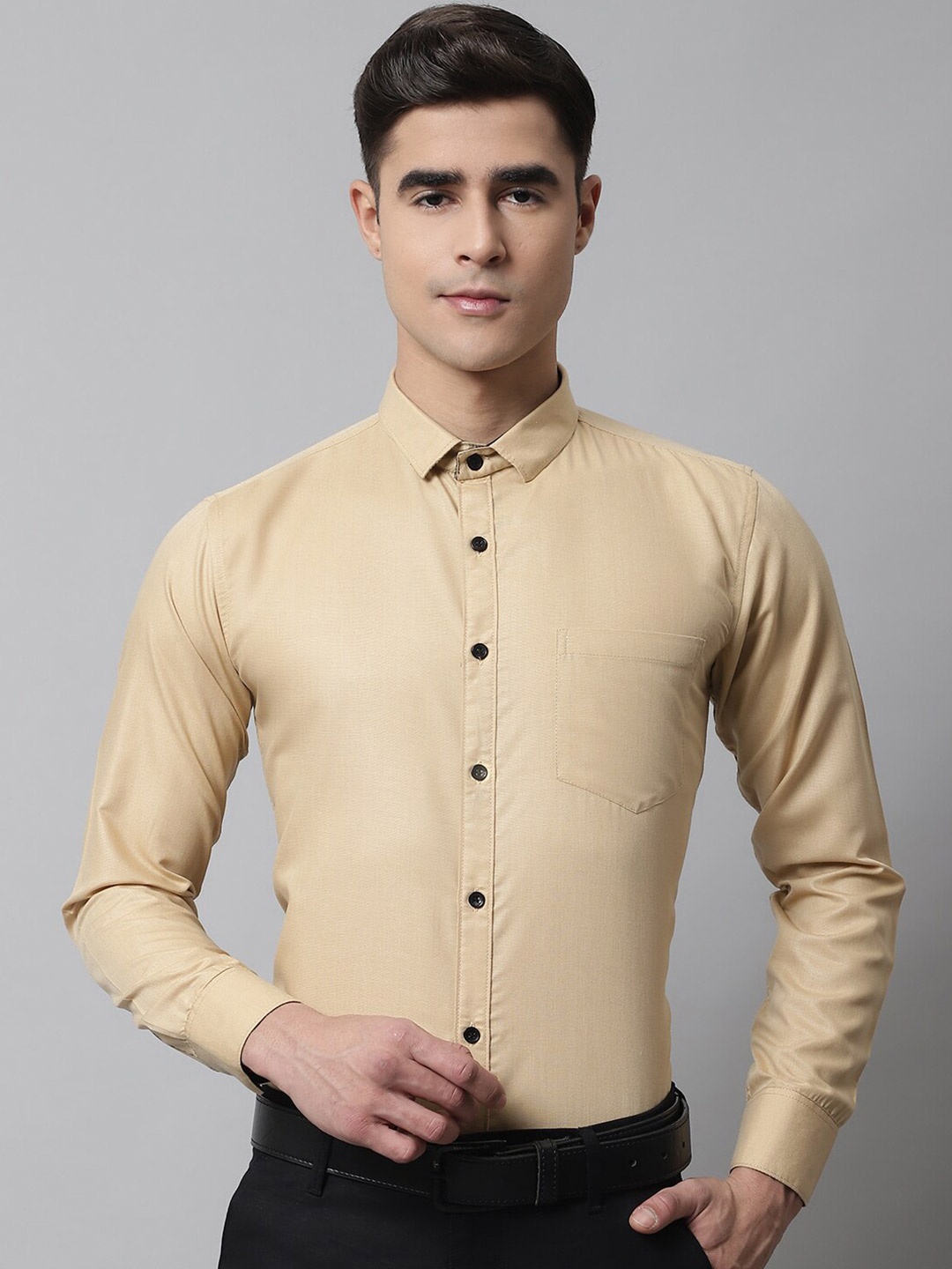 

Majestic Man Classic Slim Fit Casual Shirt, Beige