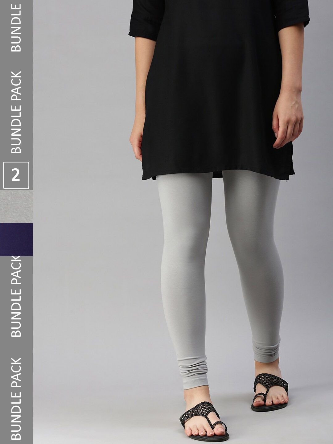 

De Moza Pack Of 2 Ankle-Length Cotton Leggings, Grey