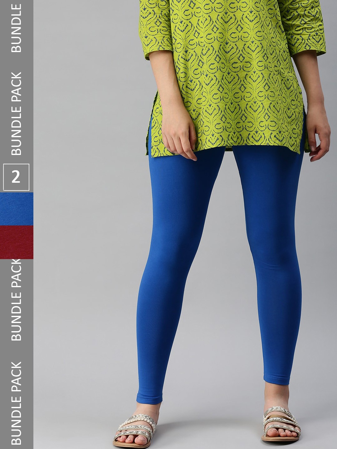 

De Moza Pack Of 2 Cotton Ankle-Length Leggings, Blue