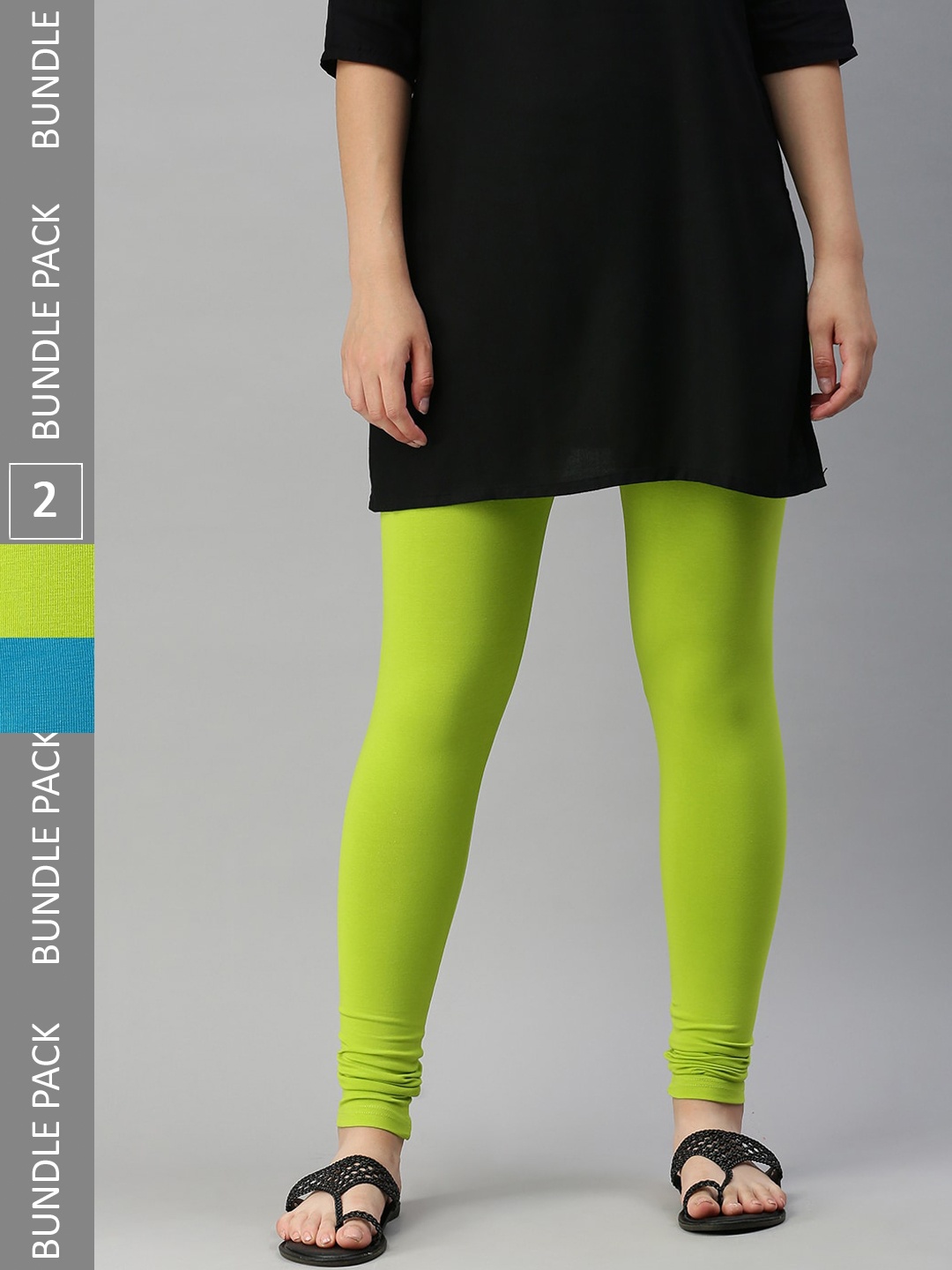 

De Moza Pack Of 2 Cotton Ankle-Length Leggings, Fluorescent green